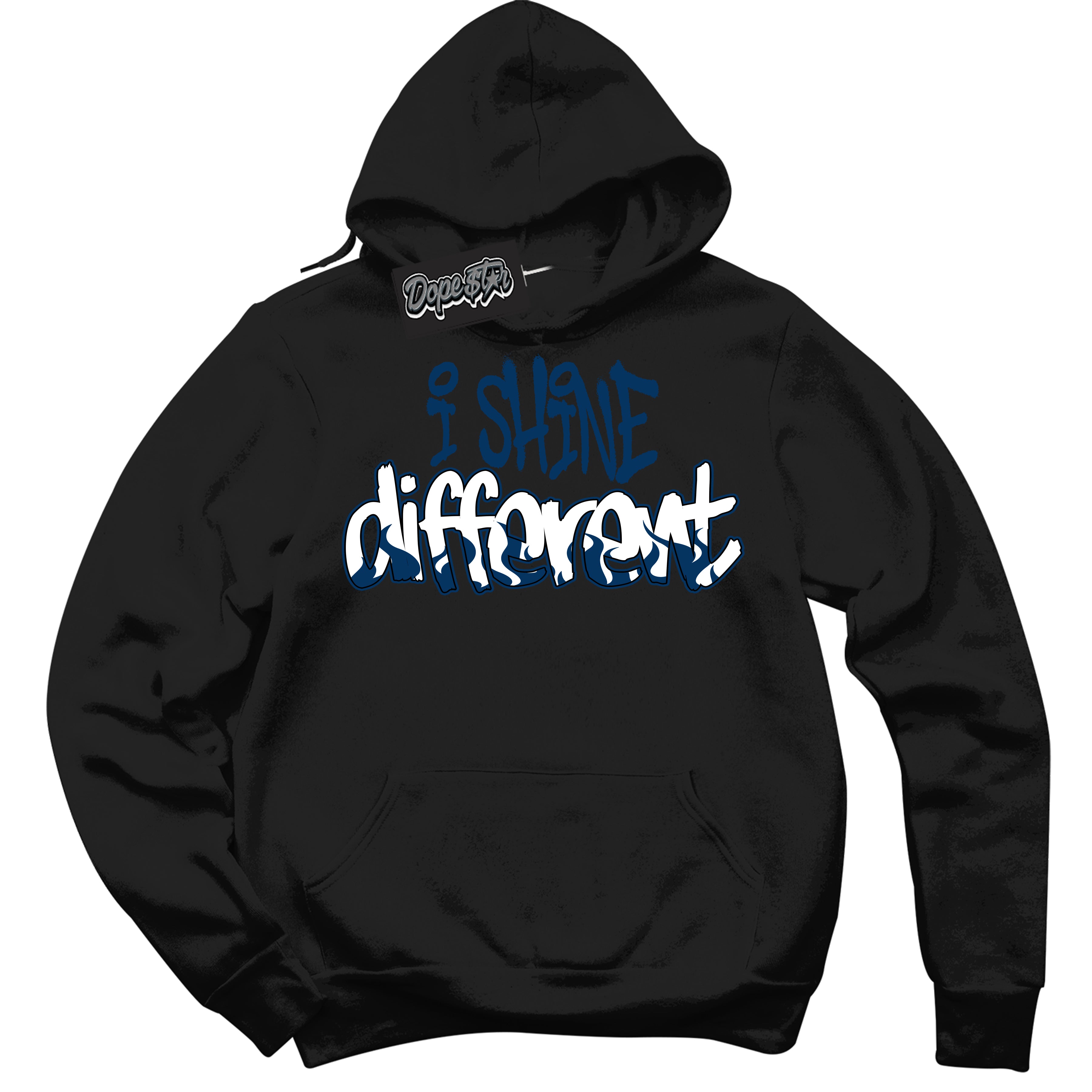 Cool Black Hoodie with “I Shine Different” design that Perfectly Matches Midnight Navy 1s Jordans.