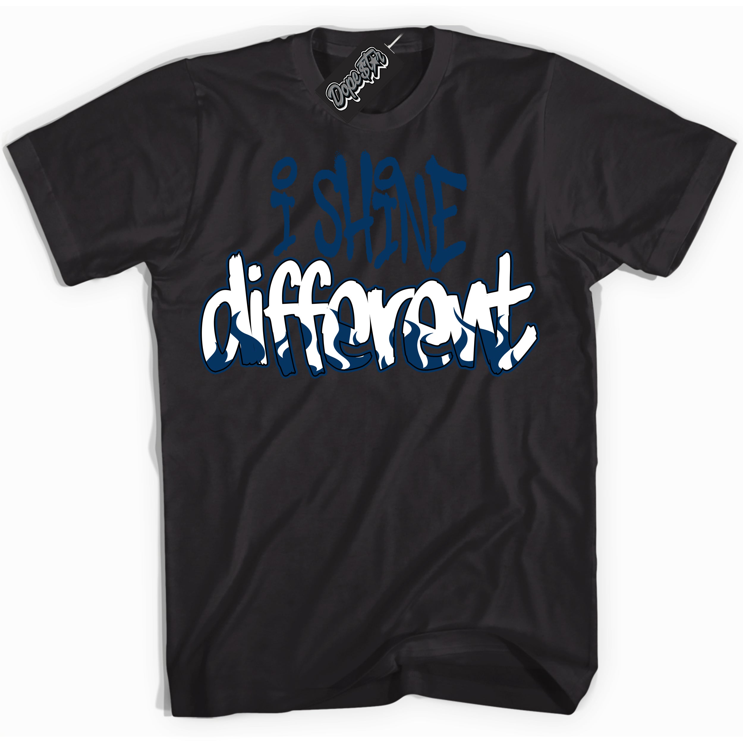 Cool Black Shirt with “I Shine Different” design that perfectly matches the Midnight Navy 1s Jordans.