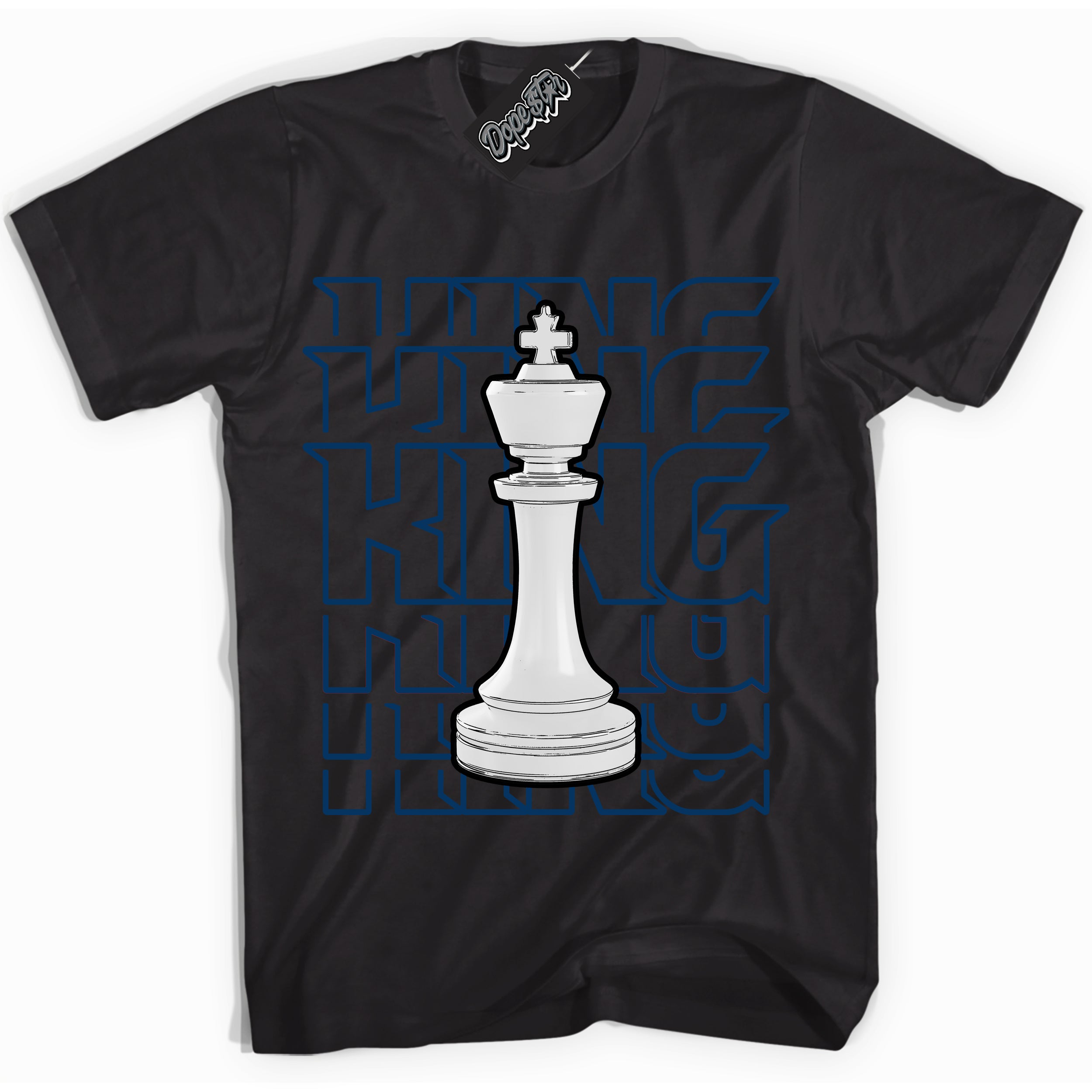 Cool Black Shirt with “King Chess” design that perfectly matches the Midnight Navy 1s Jordans.