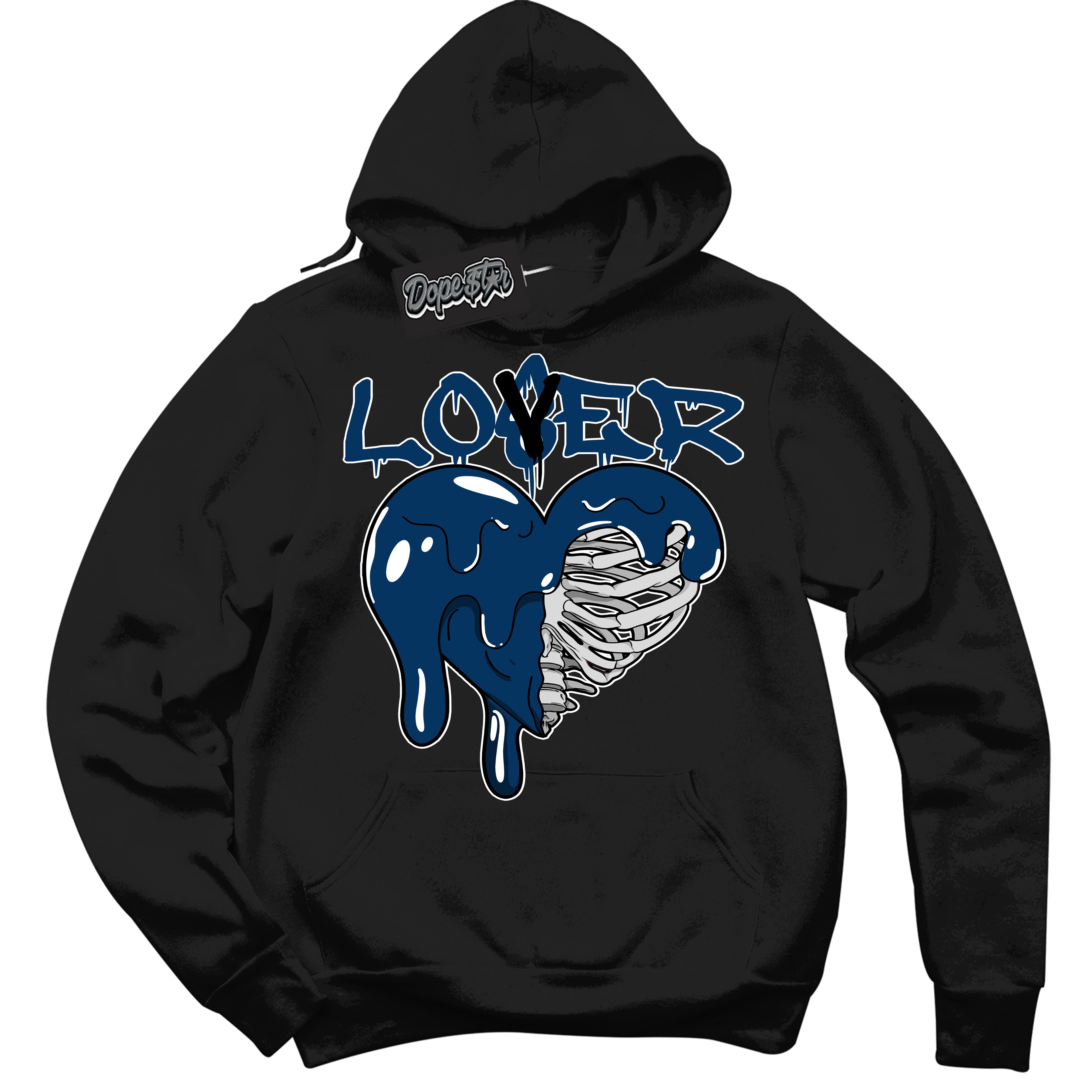 Cool Black Hoodie with “Lover Loser” design that Perfectly Matches Midnight Navy 1s Jordans.