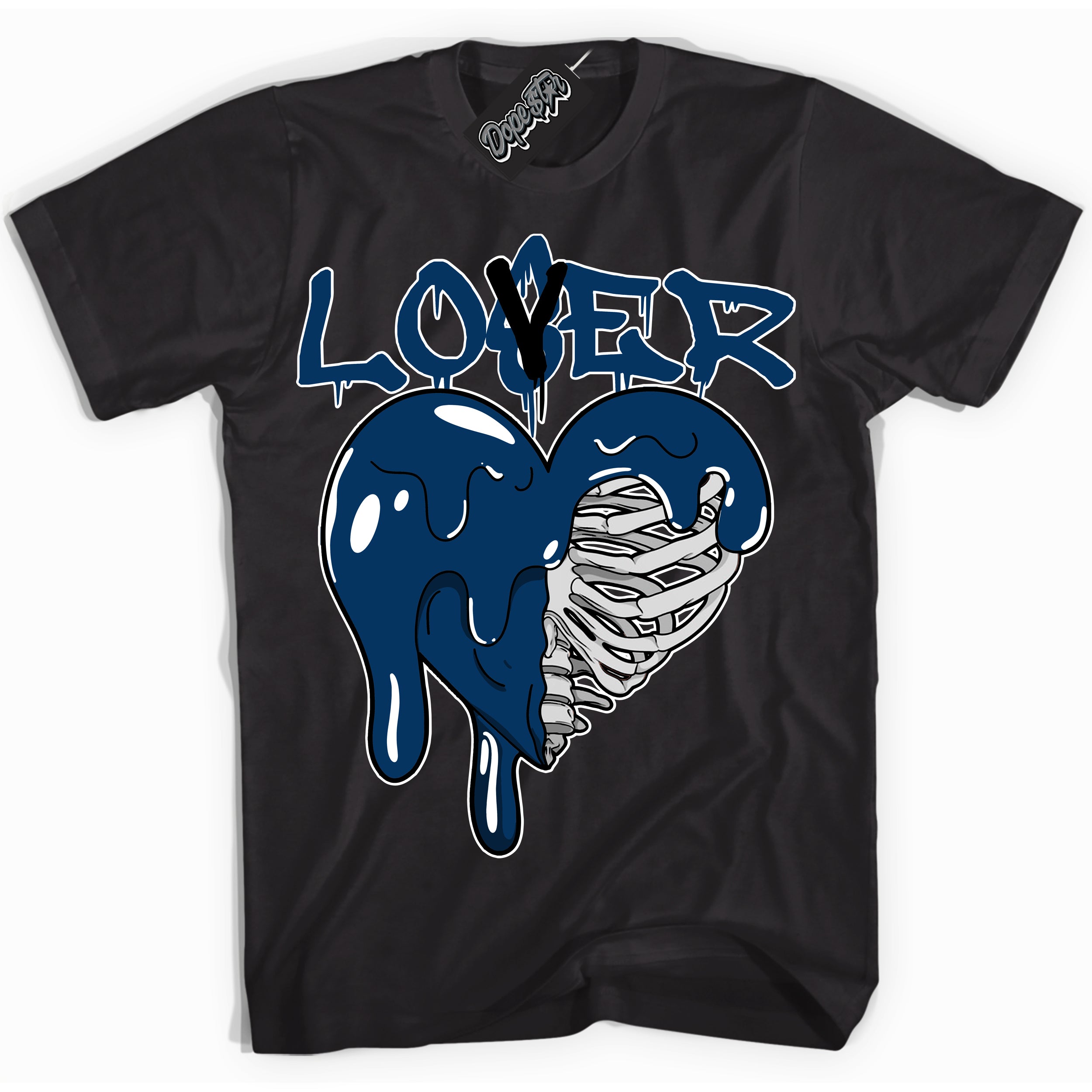 Cool Black Shirt with “Lover Loser” design that perfectly matches the Midnight Navy 1s Jordans.