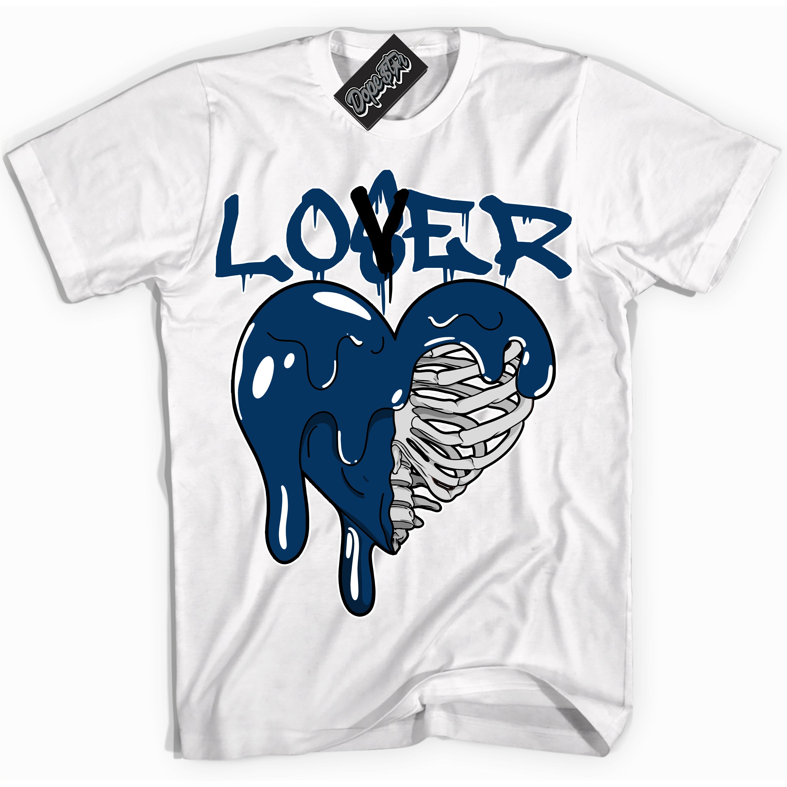 Cool White Shirt with “Lover Loser” design that perfectly matches the Midnight Navy 1s Jordans.