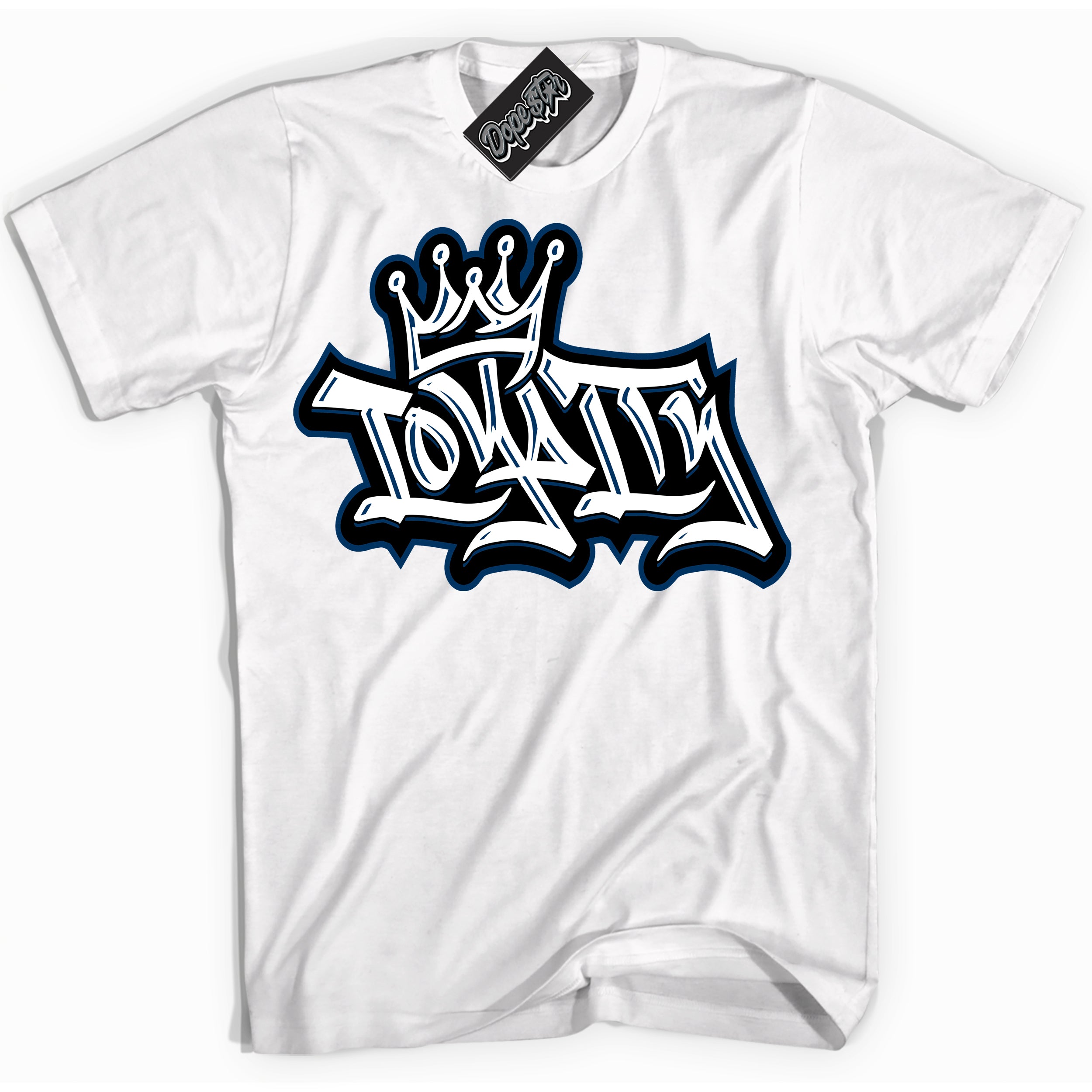 Cool White Shirt with “Loyalty Crown” design that perfectly matches the Midnight Navy 1s Jordans.