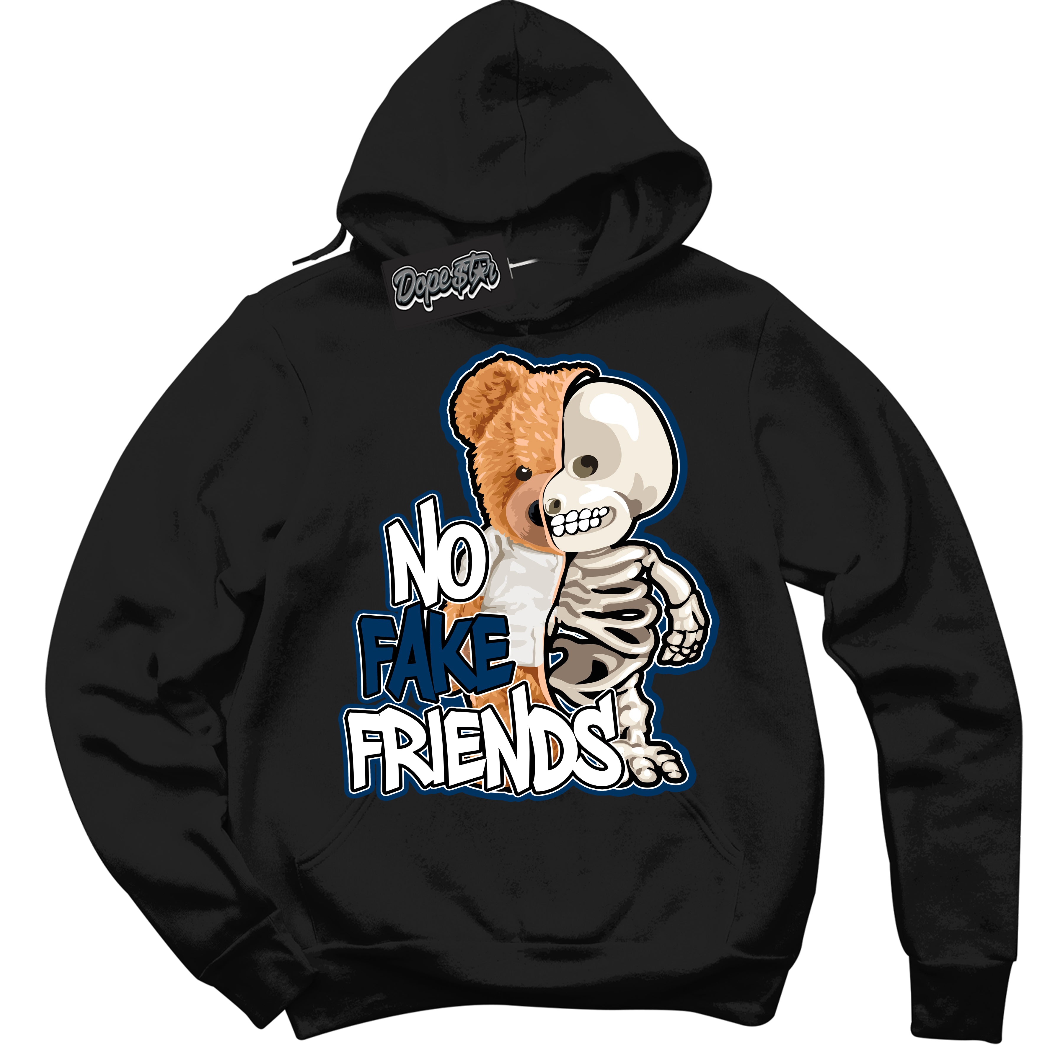 Cool Black Hoodie with “No Fake Friends” design that Perfectly Matches Midnight Navy 1s Jordans.