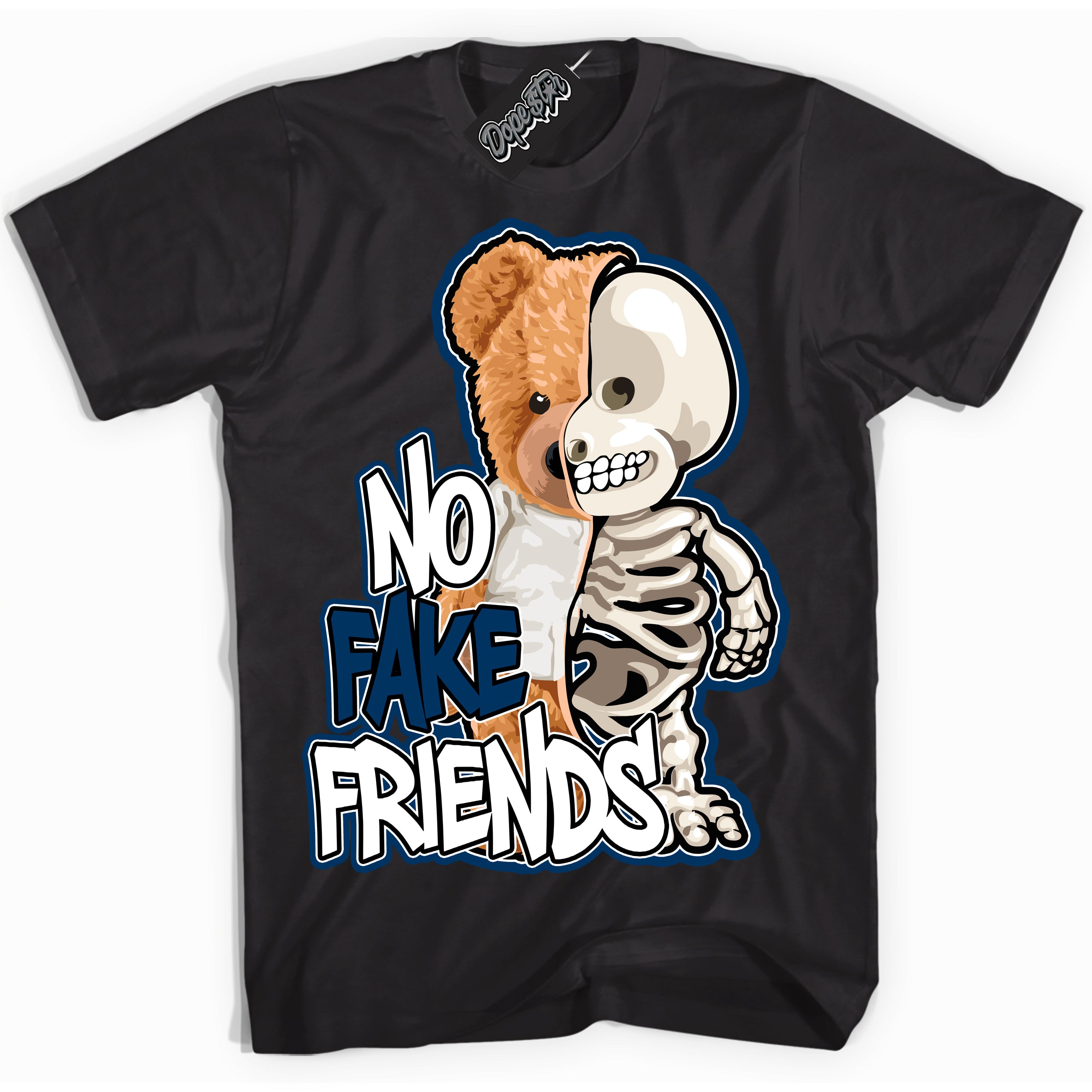 Cool Black Shirt with “No Fake Friends” design that perfectly matches the Midnight Navy 1s Jordans.