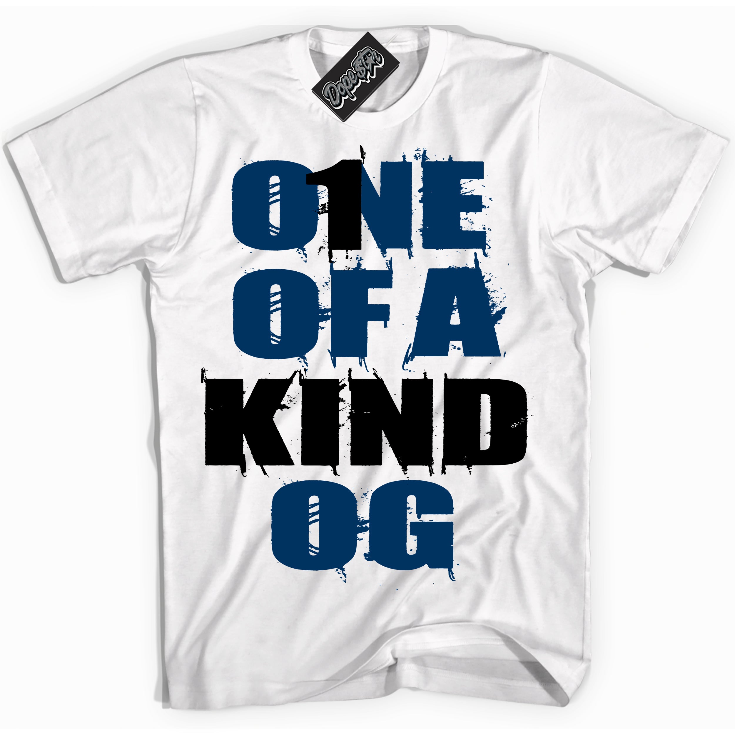 Cool White Shirt with “One Of A Kind” design that perfectly matches the Midnight Navy 1s Jordans.