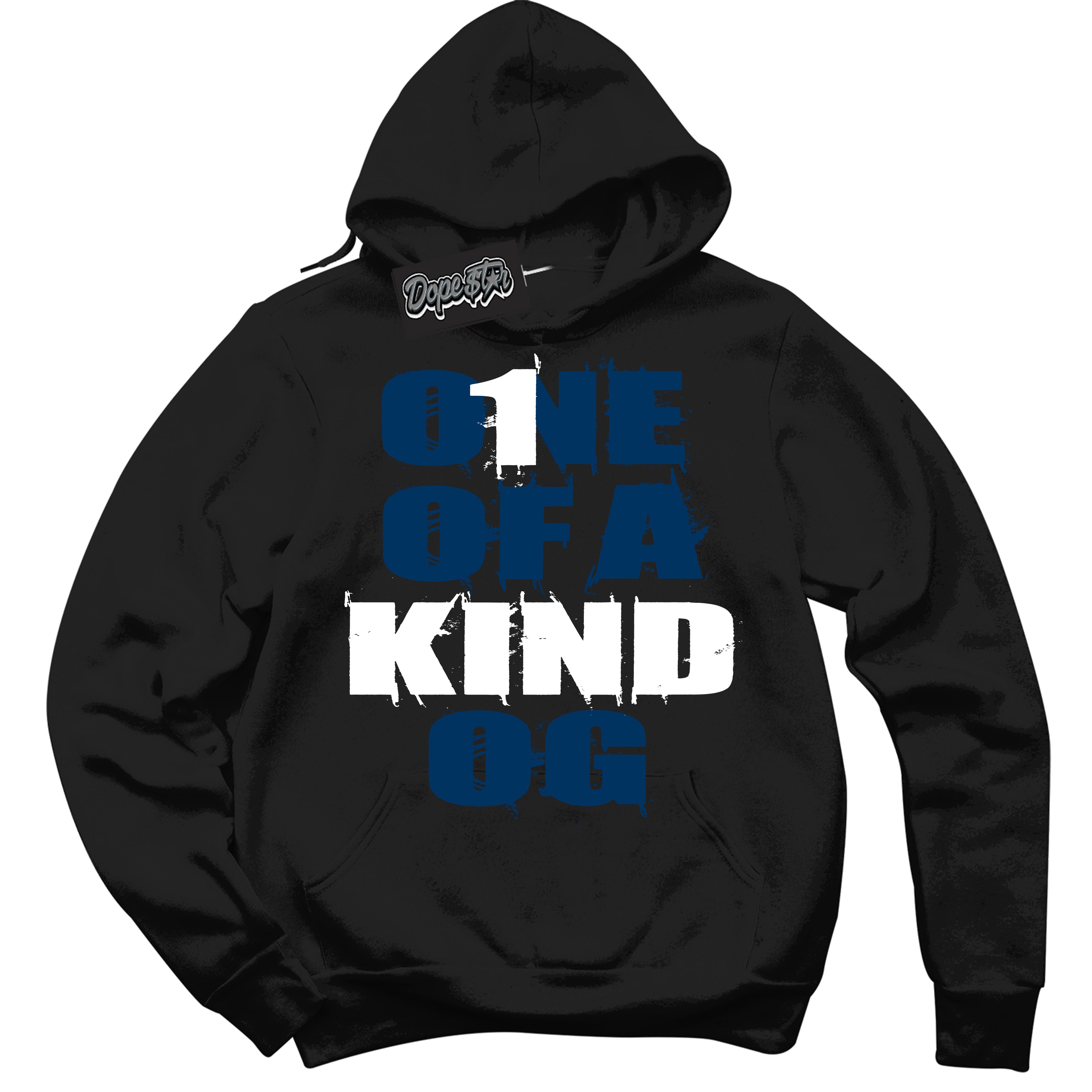 Cool Black Hoodie with “One Of A Kind” design that Perfectly Matches Midnight Navy 1s Jordans.