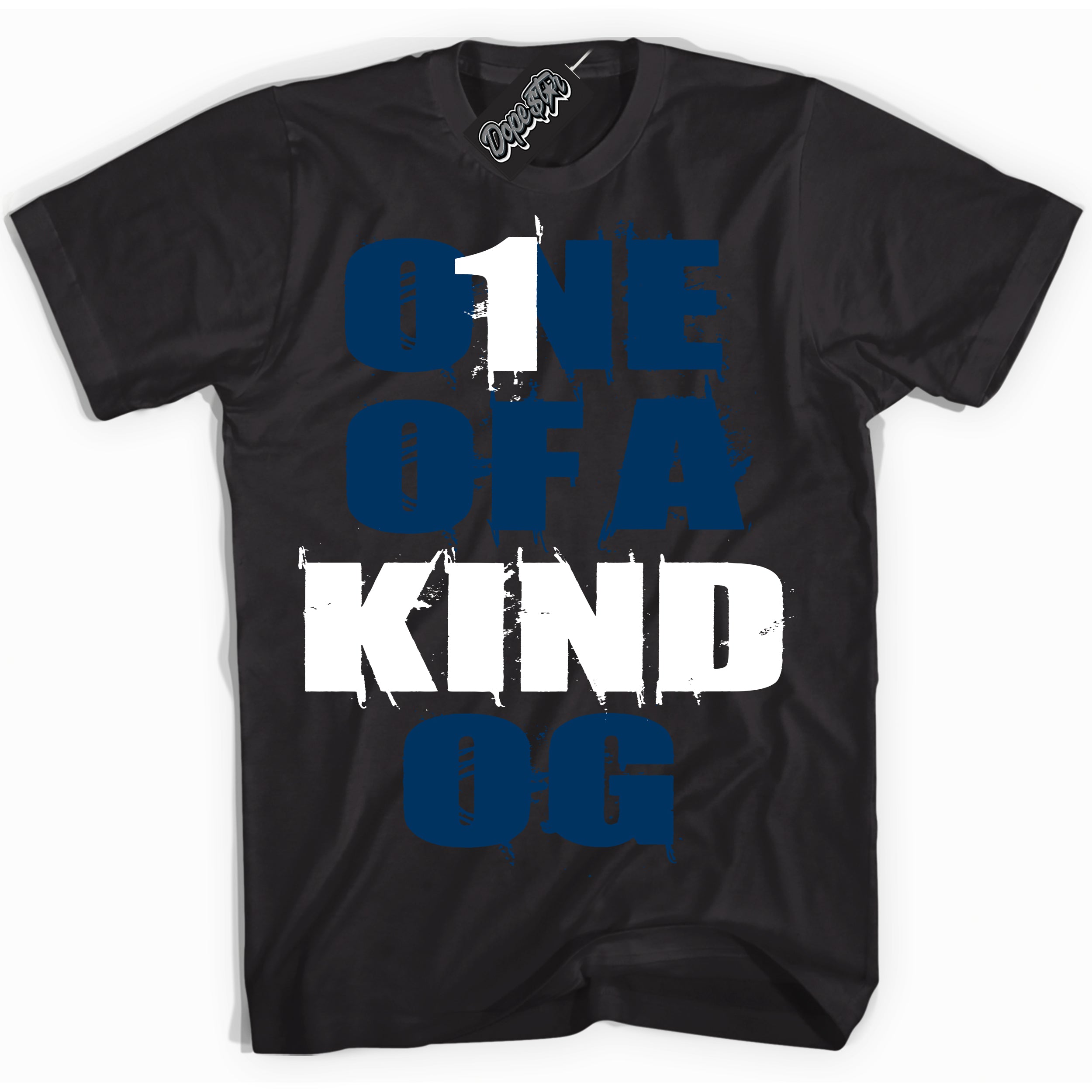 Cool Black Shirt with “One Of A Kind” design that perfectly matches the Midnight Navy 1s Jordans.