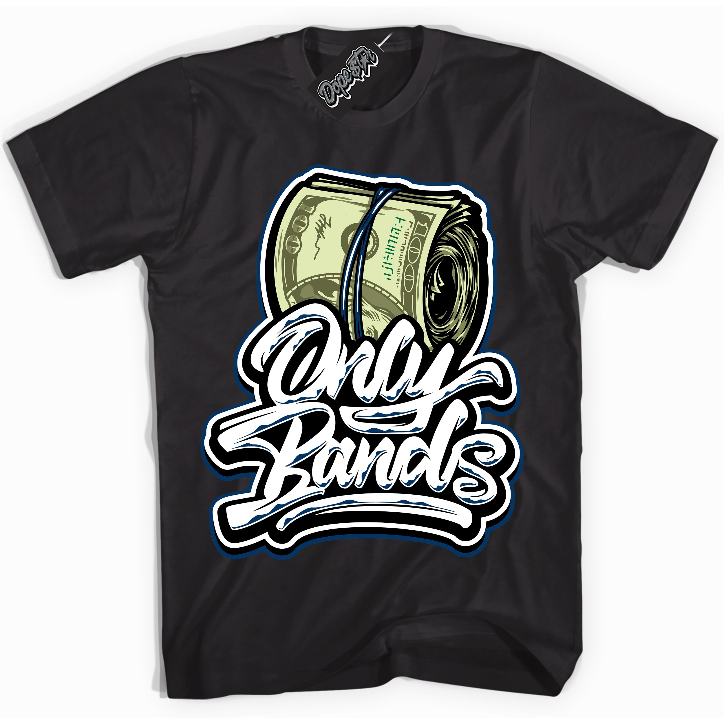 Cool Black Shirt with “Only Bands” design that perfectly matches the Midnight Navy 1s Jordans.