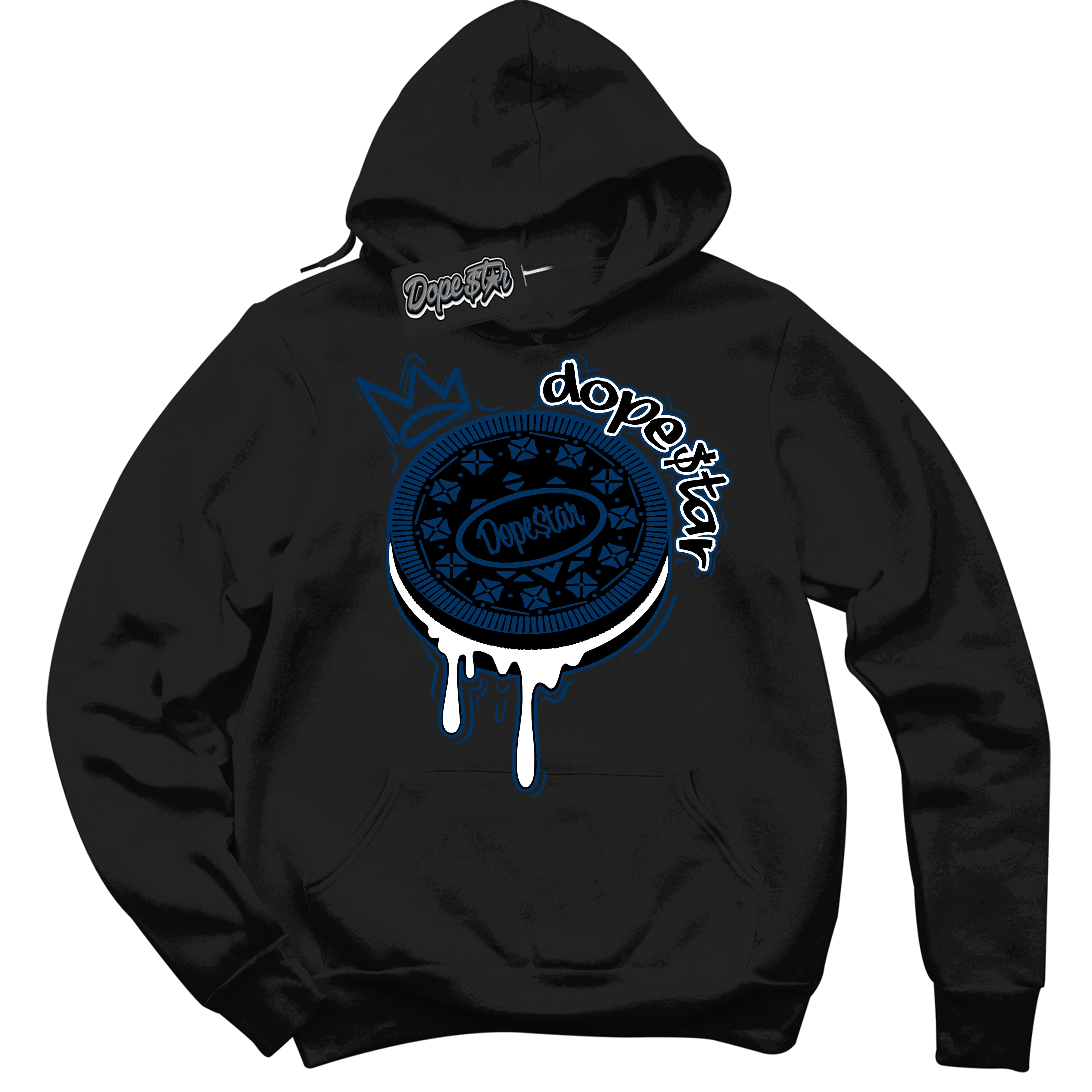 Cool Black Hoodie with “Oreo DS” design that Perfectly Matches Midnight Navy 1s Jordans.