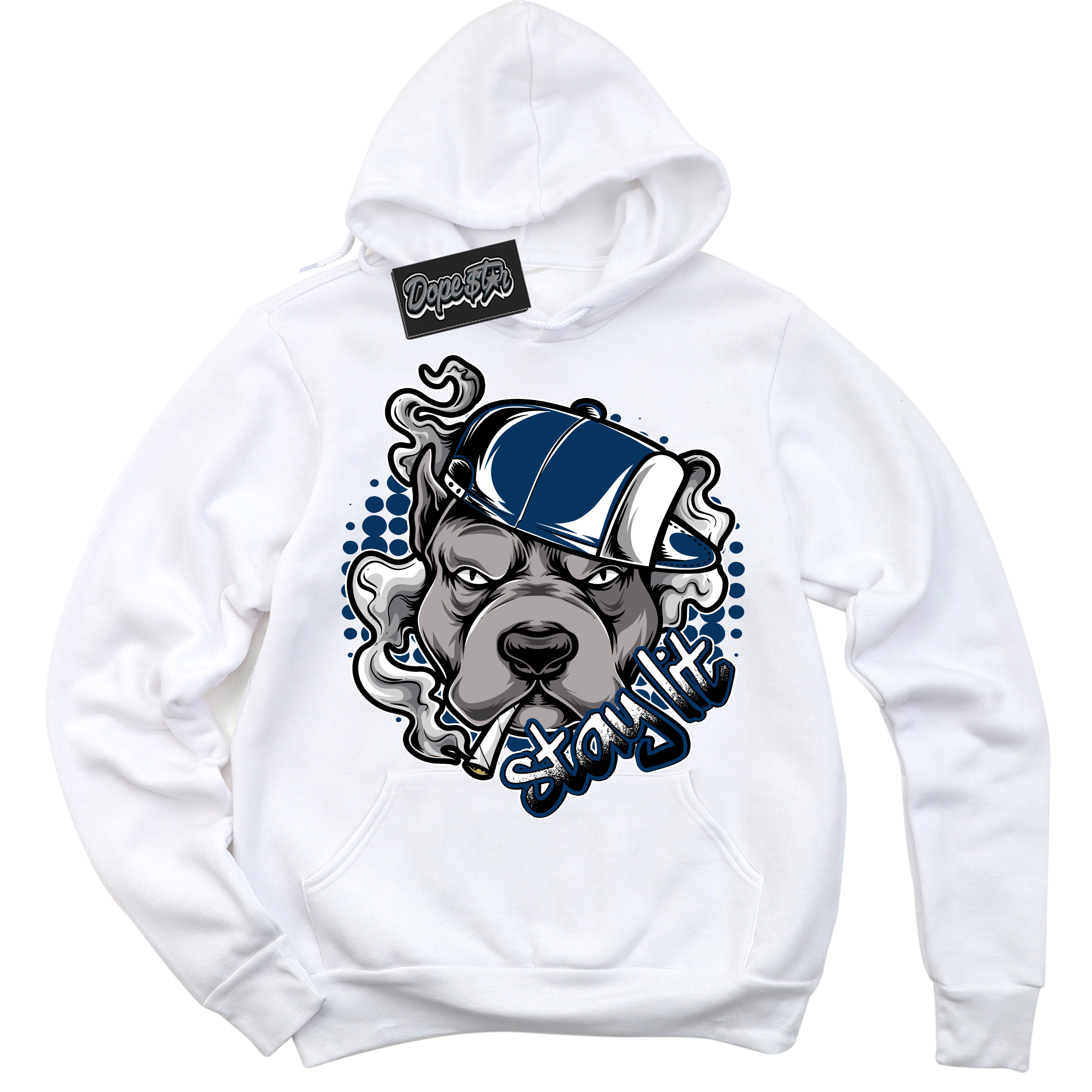 Cool White Hoodie with “Stay Lit” design that Perfectly Matches Midnight Navy 1s Jordans.