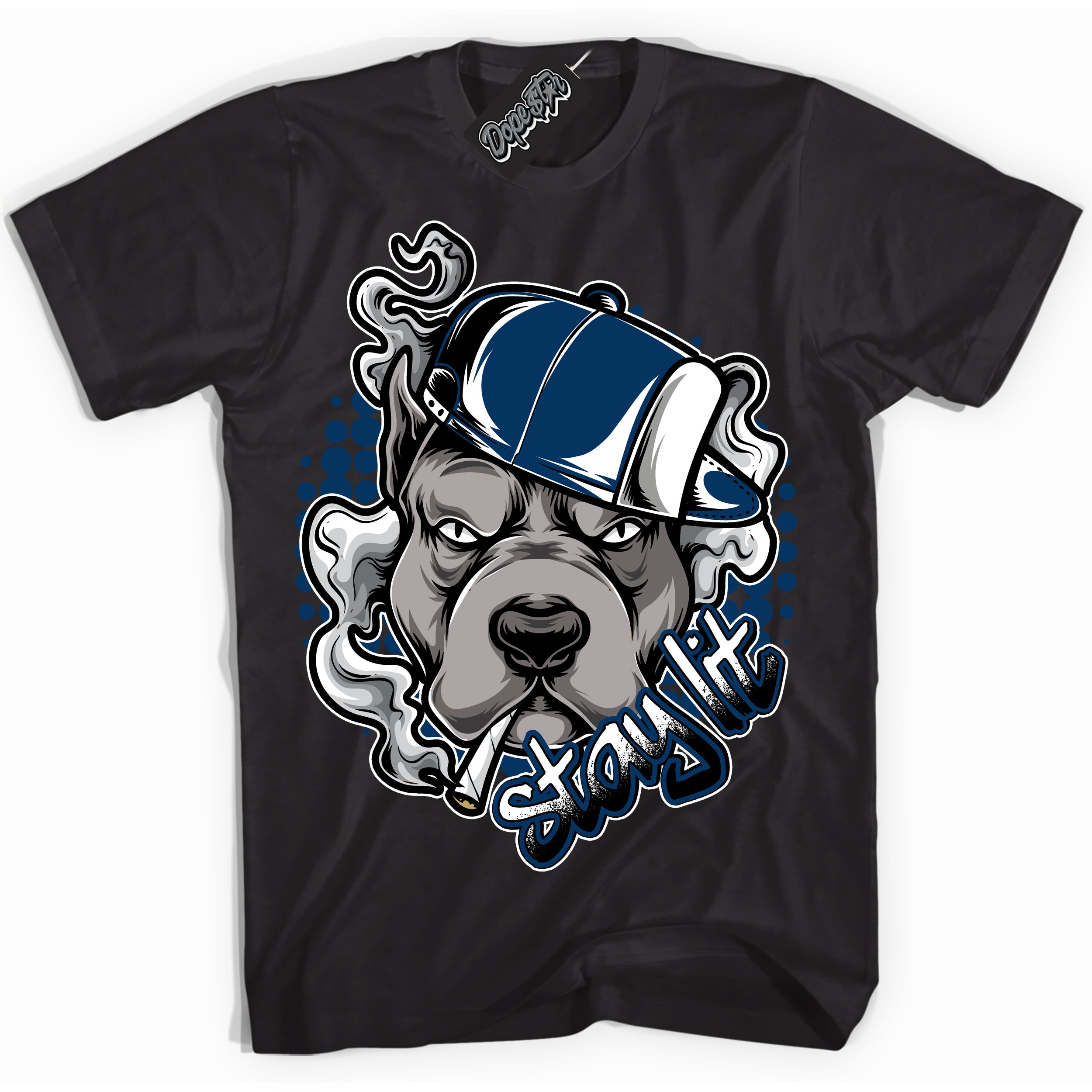 Cool Black Shirt with “Stay Lit” design that perfectly matches the Midnight Navy 1s Jordans.