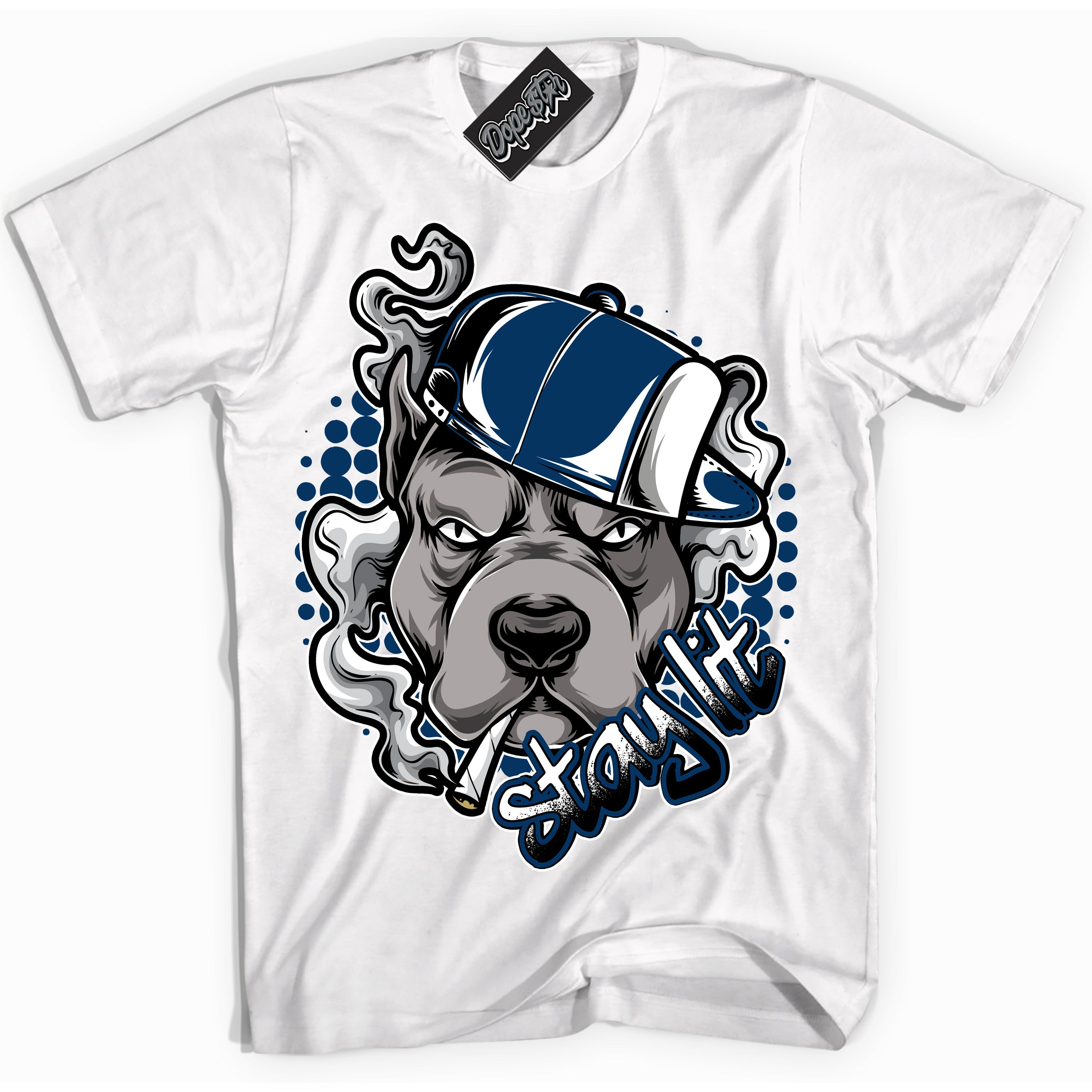 Cool White Shirt with “Stay Lit” design that perfectly matches the Midnight Navy 1s Jordans.