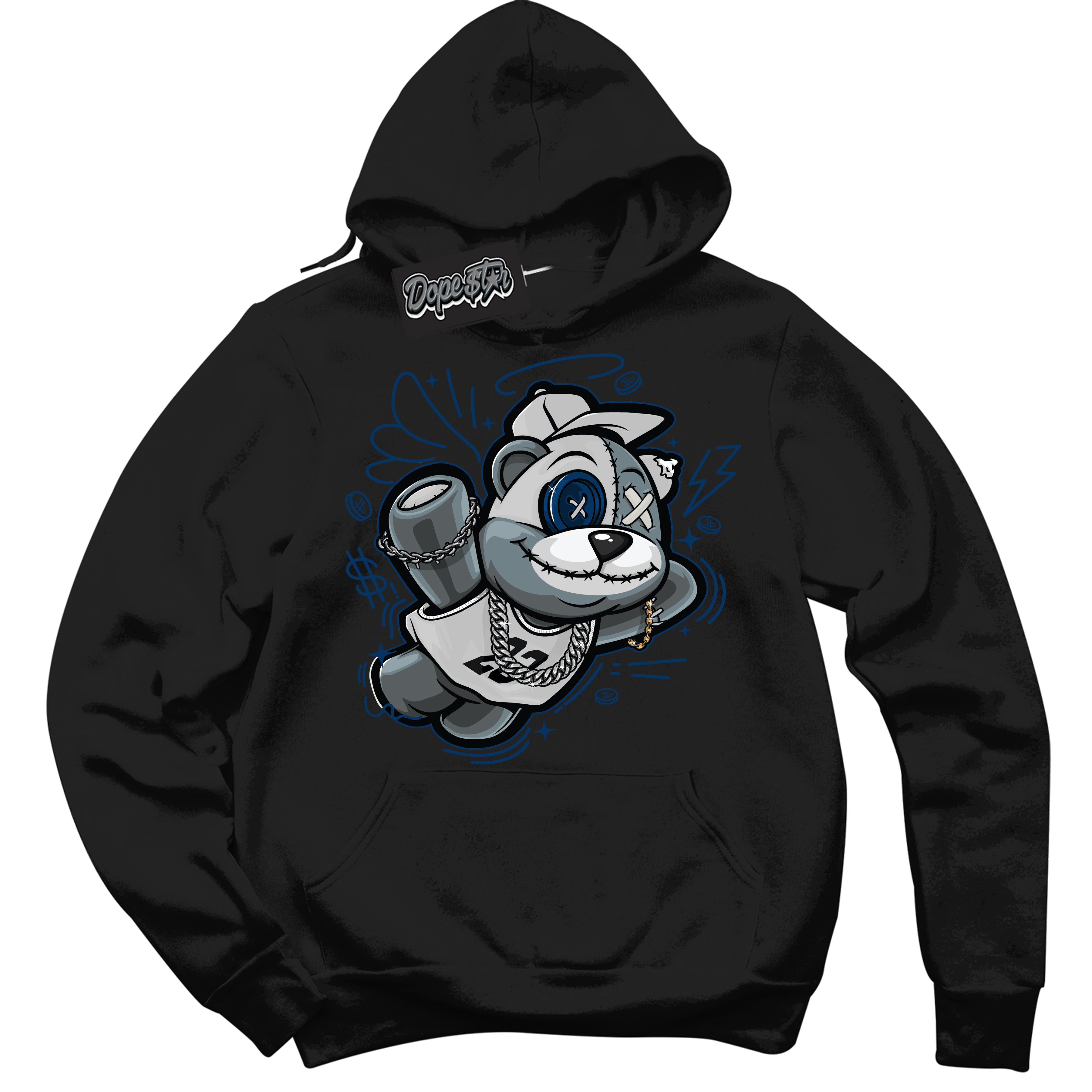 Cool Black Hoodie with “Slam Dunk Bear” design that Perfectly Matches Midnight Navy 1s Jordans.