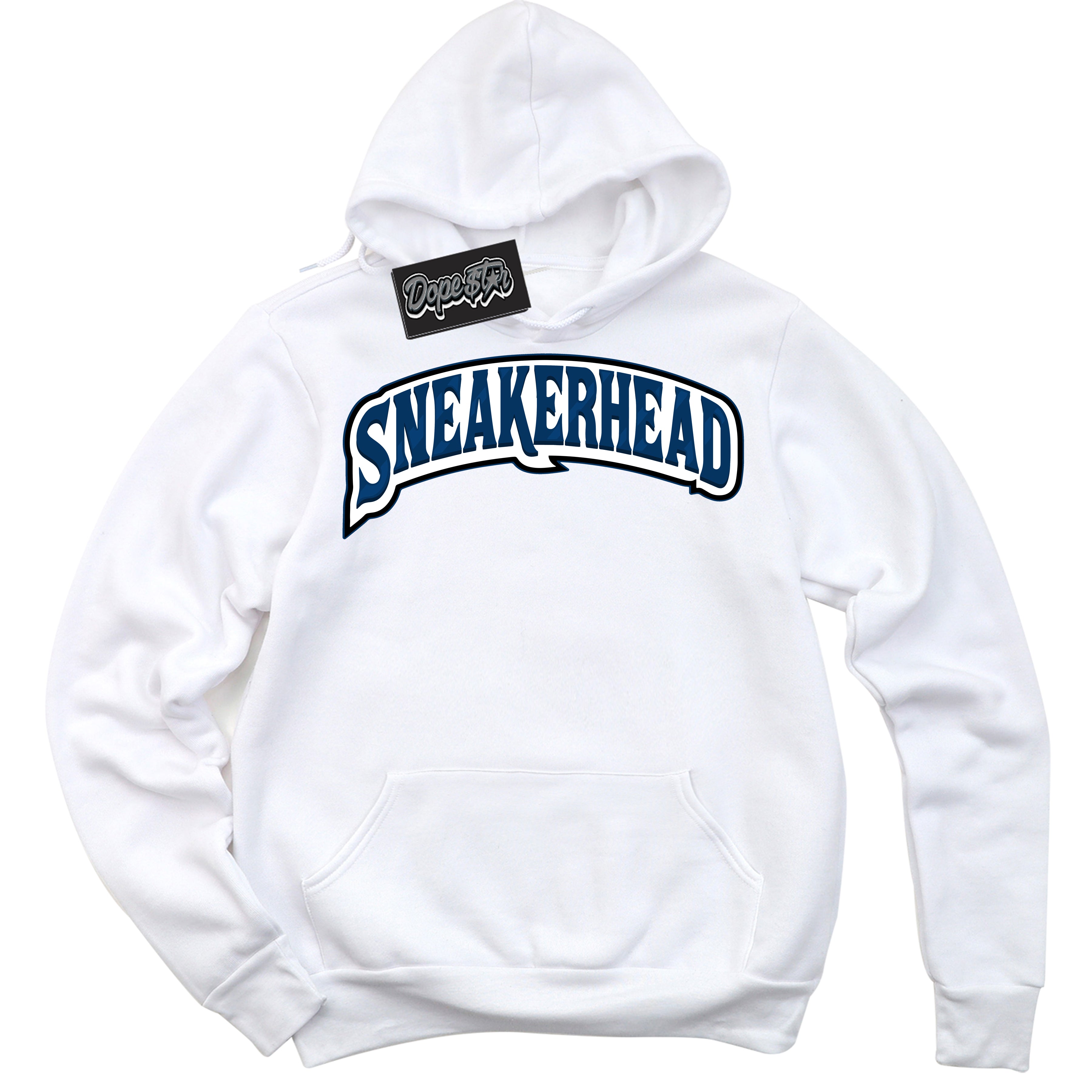 Cool White Hoodie with “Sneakerhead” design that Perfectly Matches Midnight Navy 1s Jordans.