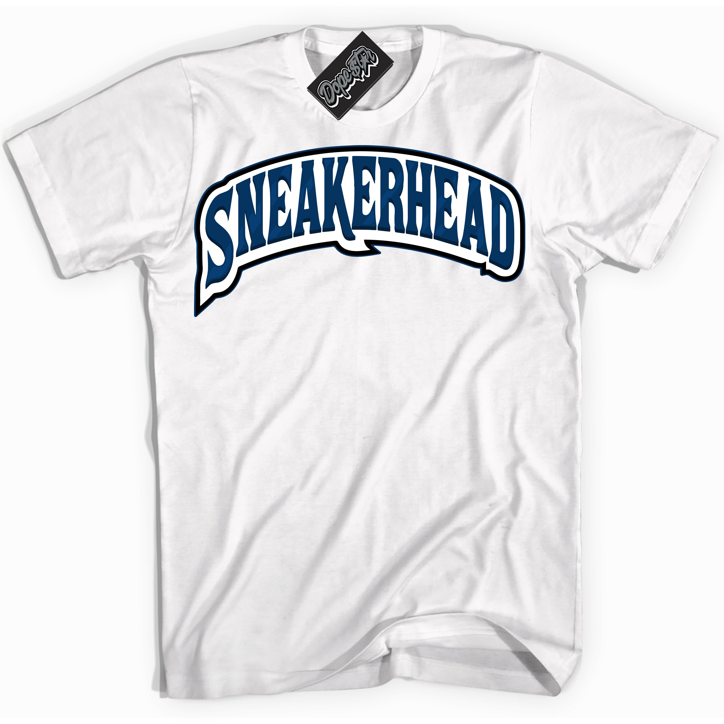 Cool White Shirt with “Sneakerhead” design that perfectly matches the Midnight Navy 1s Jordans.