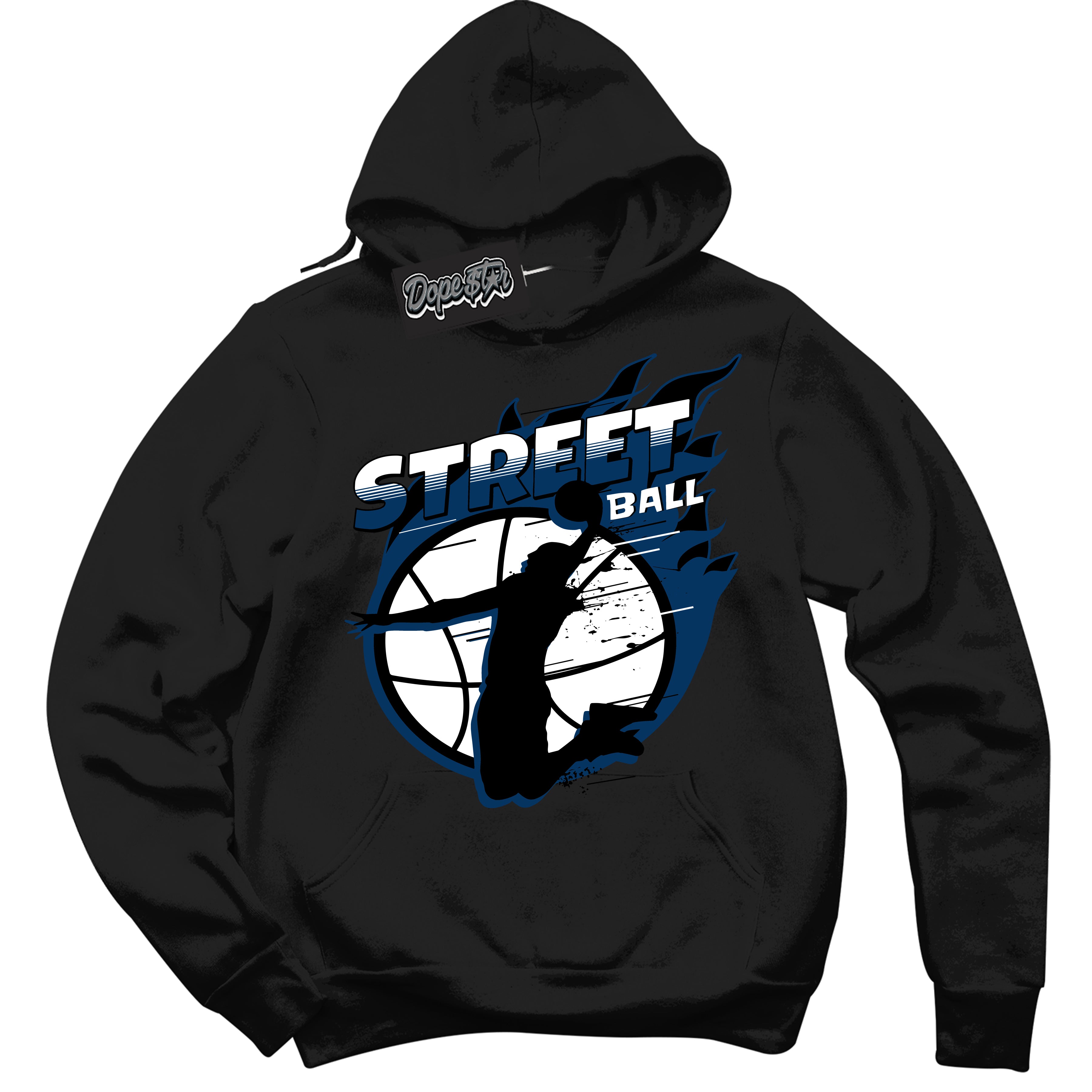 Cool Black Hoodie with “Street Ball” design that Perfectly Matches Midnight Navy 1s Jordans.