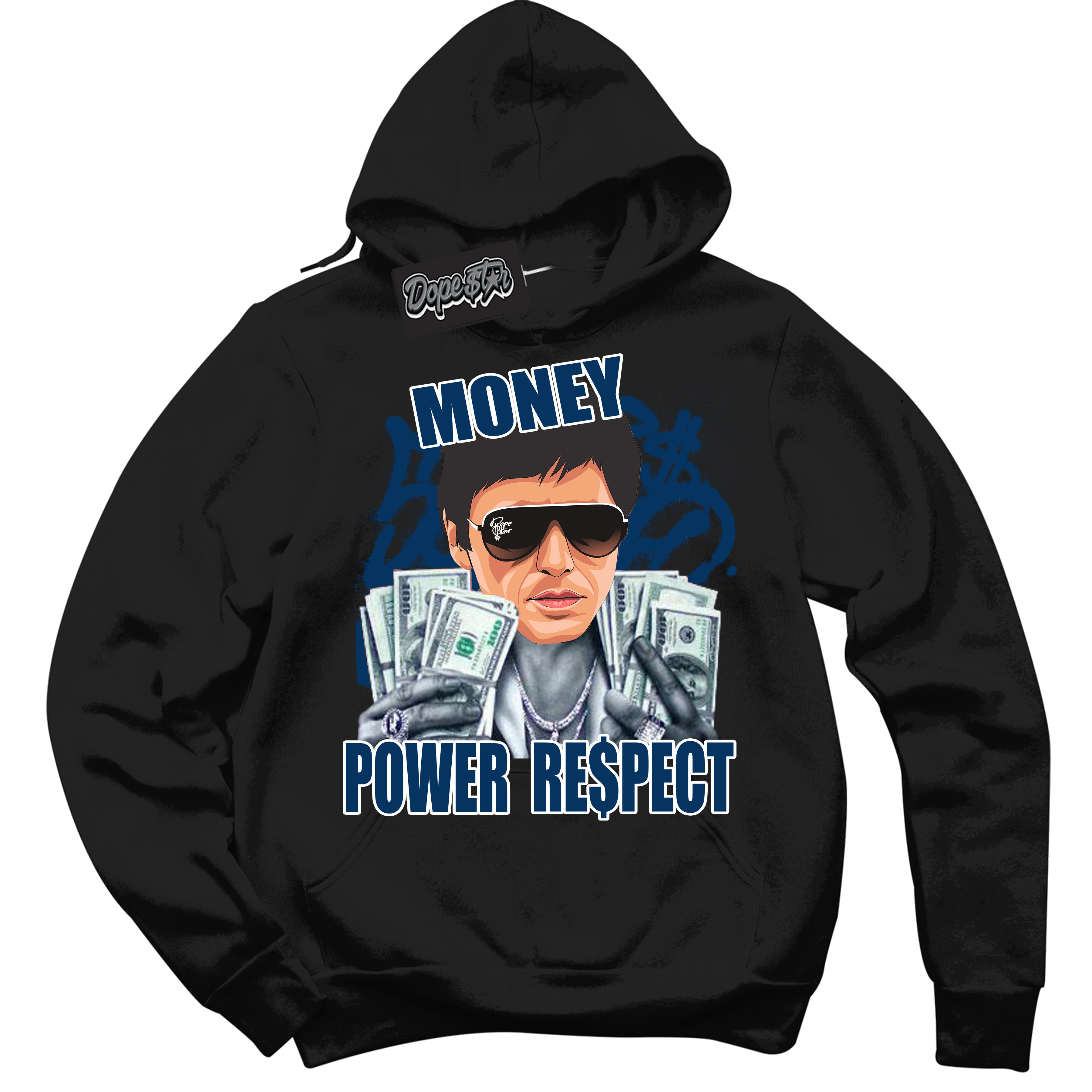 Cool Black Hoodie with “Tony Montana” design that Perfectly Matches Midnight Navy 1s Jordans.