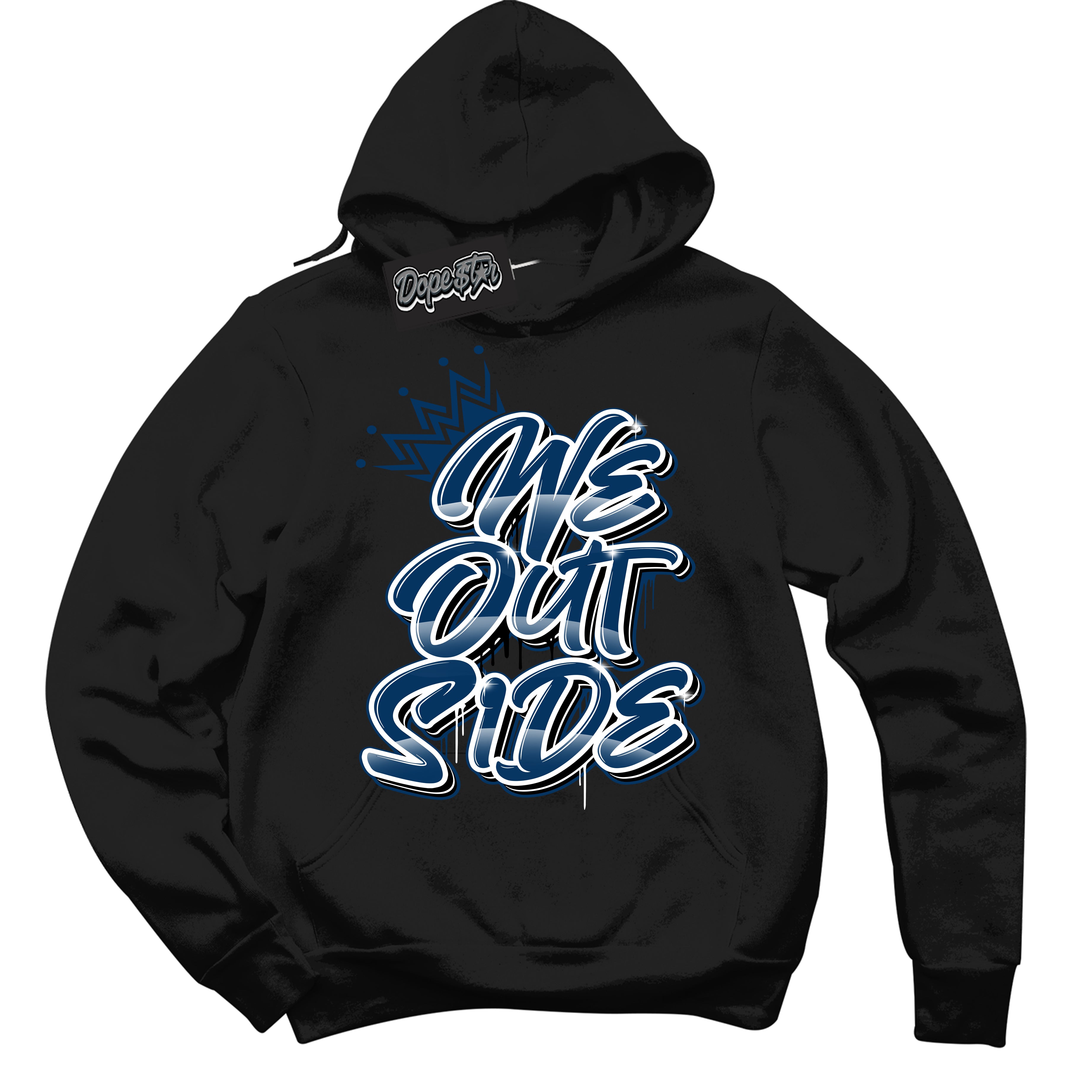 Cool Black Hoodie with “We Outside” design that Perfectly Matches Midnight Navy 1s Jordans.