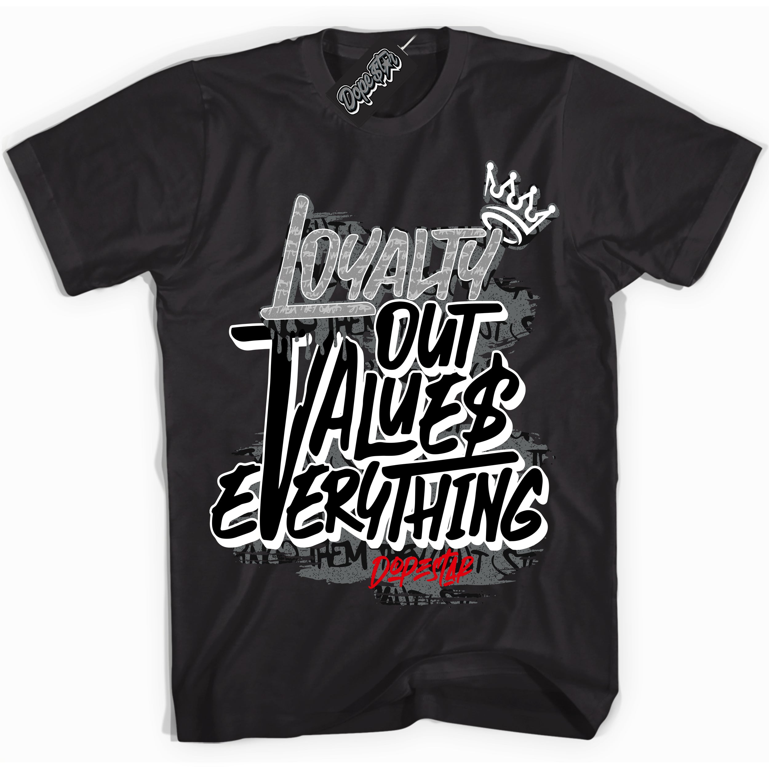 Cool Black Shirt with “ Loyalty Out Values Everything” design that perfectly matches Rebellionaire 1s Sneakers.