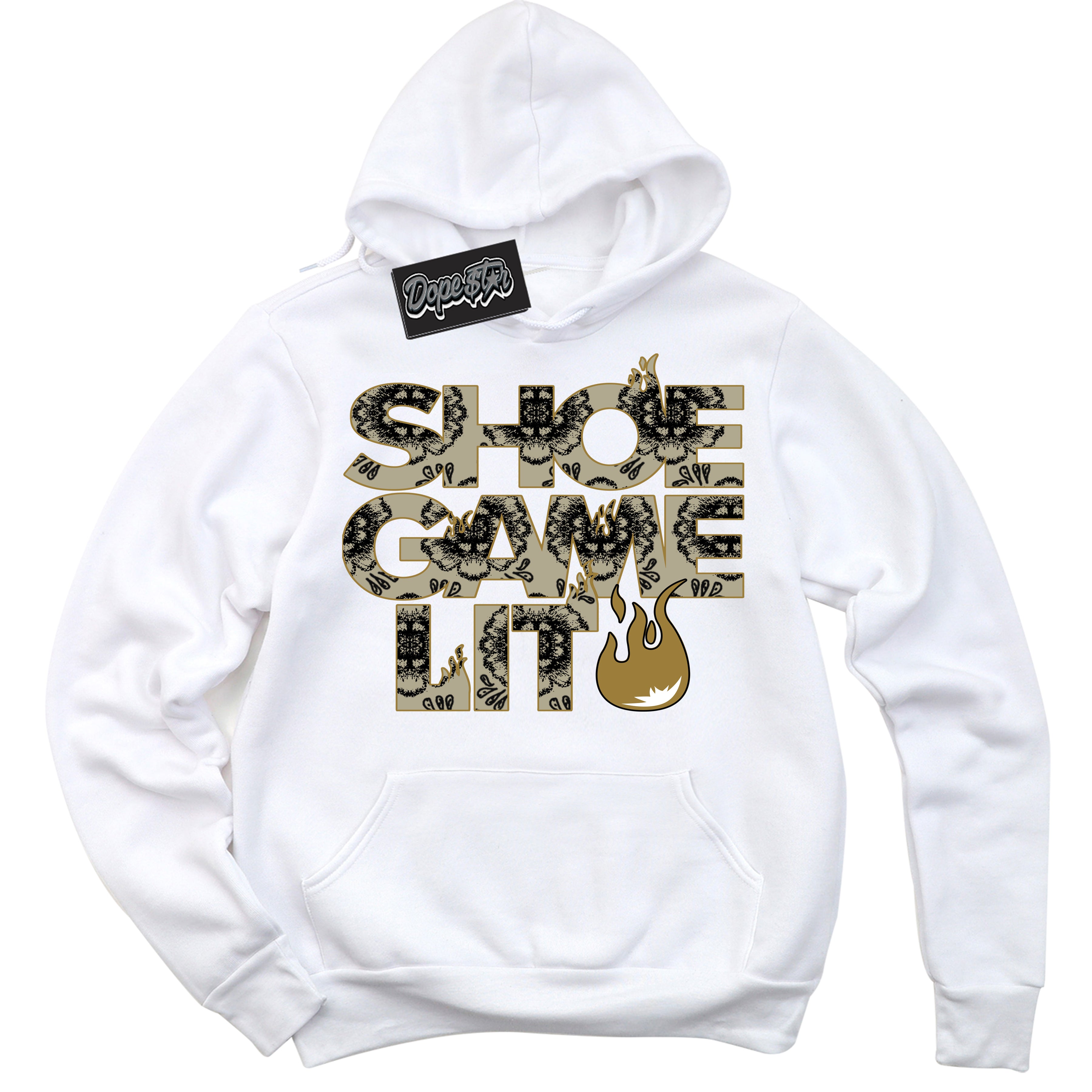 Cool White Hoodie with “ Shoe Game Lit ”  design that Perfectly Matches  Dia De Muertos 1s Sneakers.