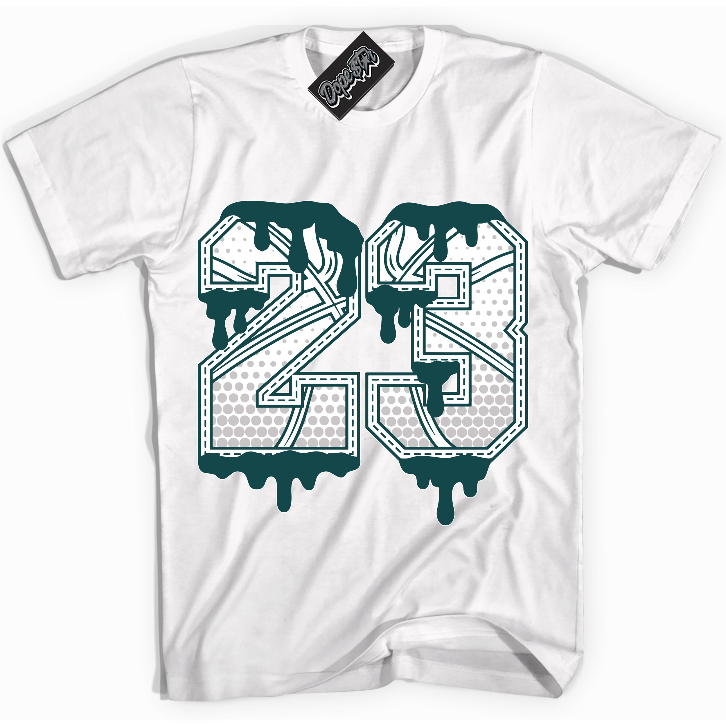 Cool White Shirt with “23 Ball” design that perfectly matches the Oxidized Green 1s Jordans.