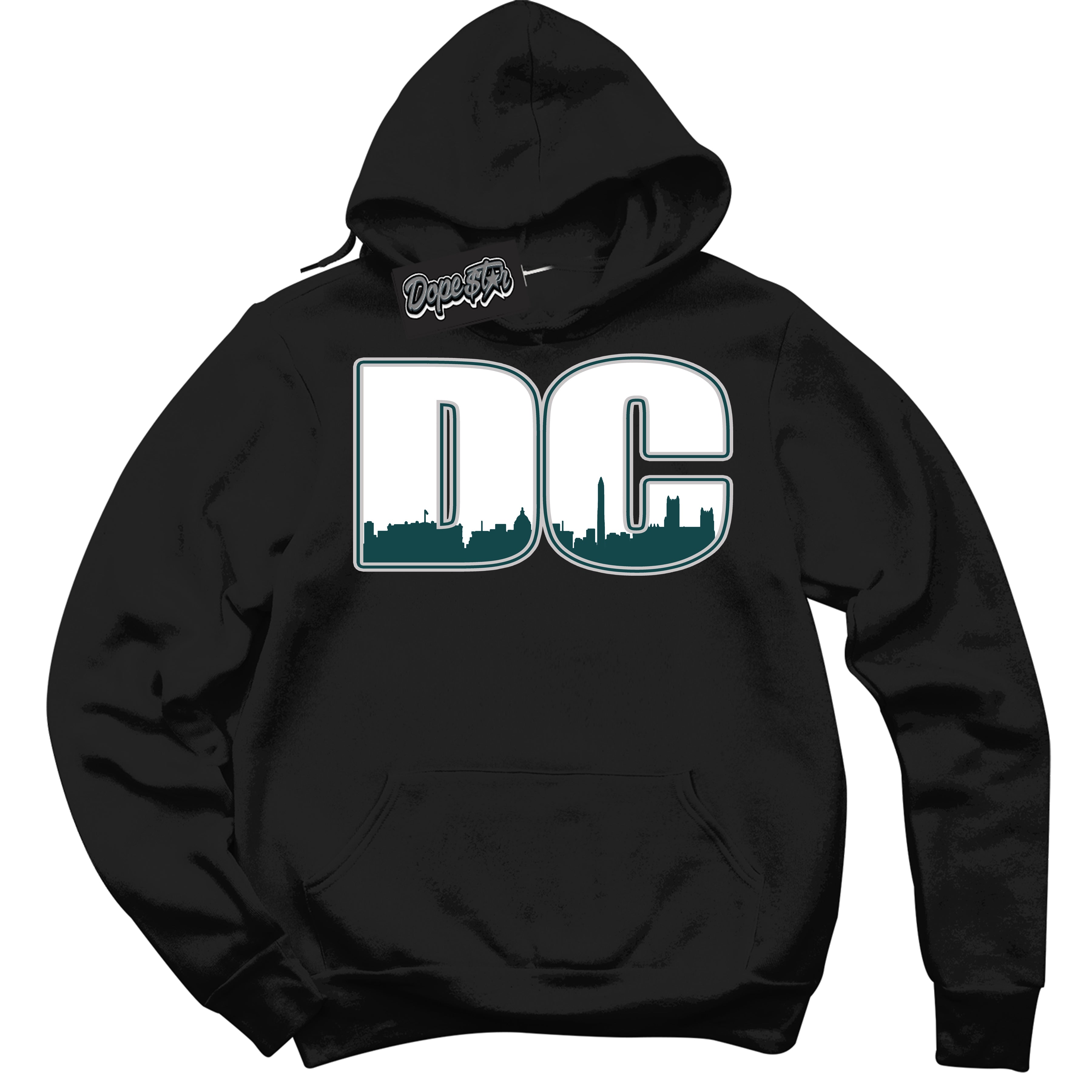 Cool Black Hoodie with “DC” design that Perfectly Matches Oxidized Green 1s Jordans.