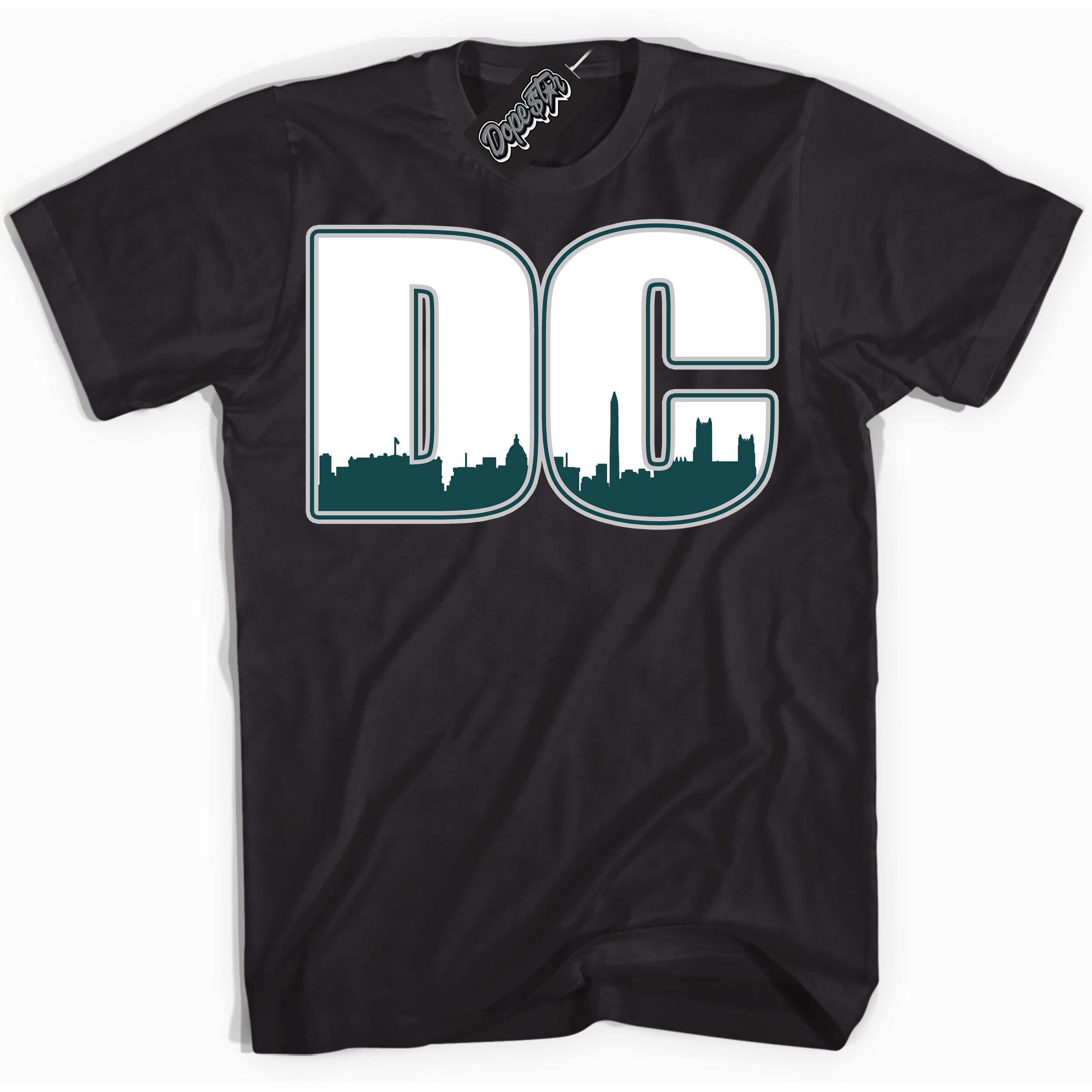 Cool Black Shirt with “DC” design that perfectly matches the Oxidized Green 1s Jordans.