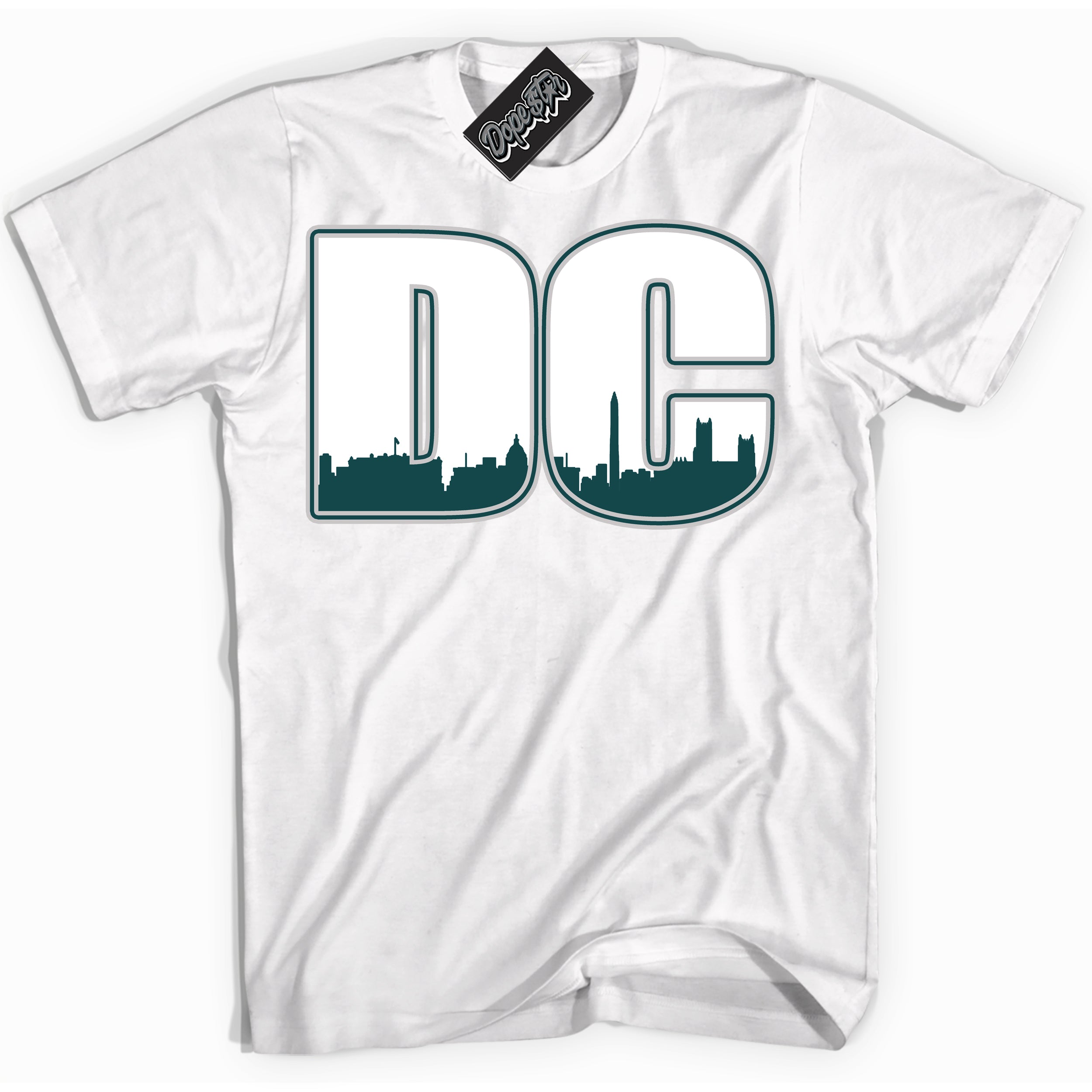 Cool White Shirt with “DC” design that perfectly matches the Oxidized Green 1s Jordans.