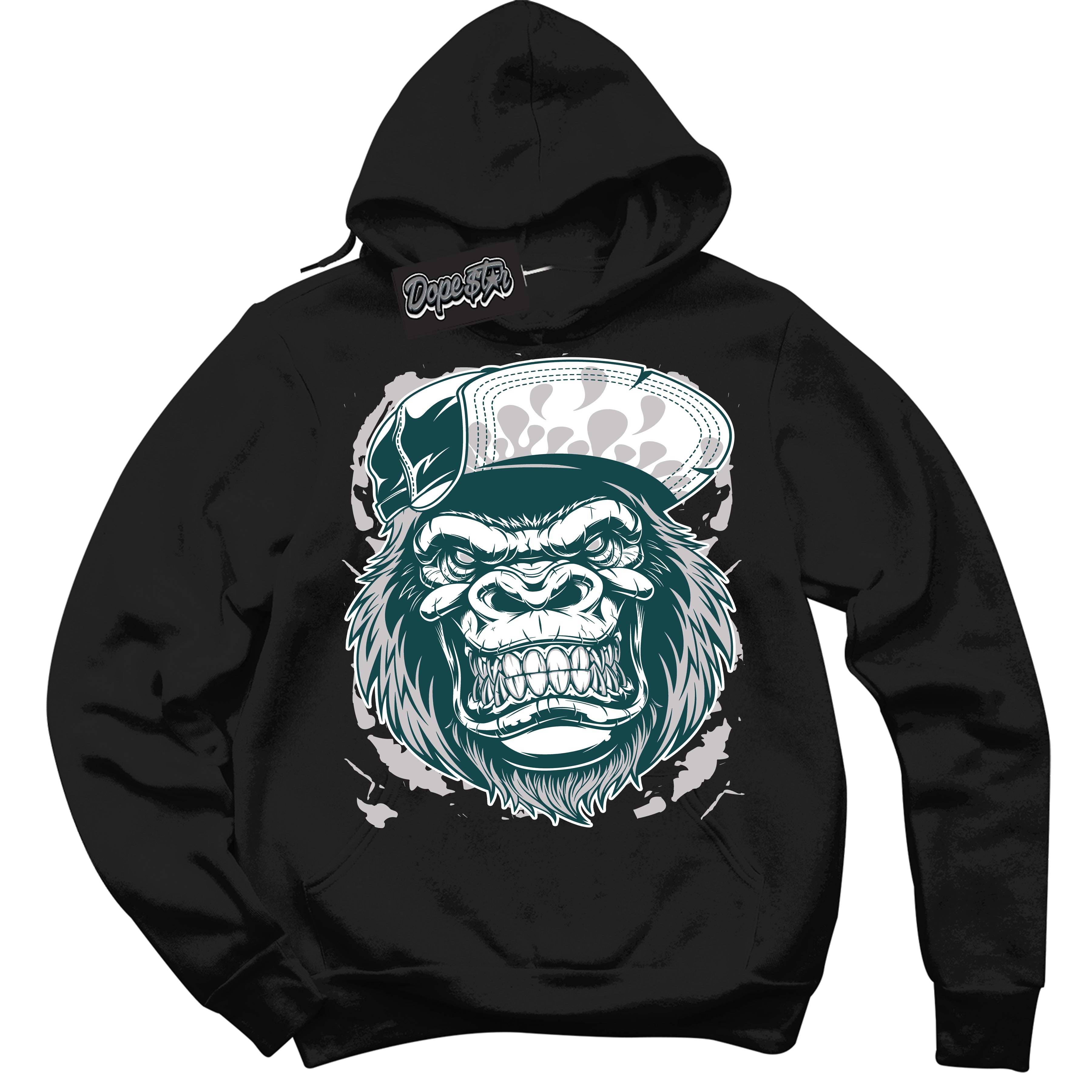 Cool Black Hoodie with “Gorilla Beast” design that Perfectly Matches Oxidized Green 1s Jordans.