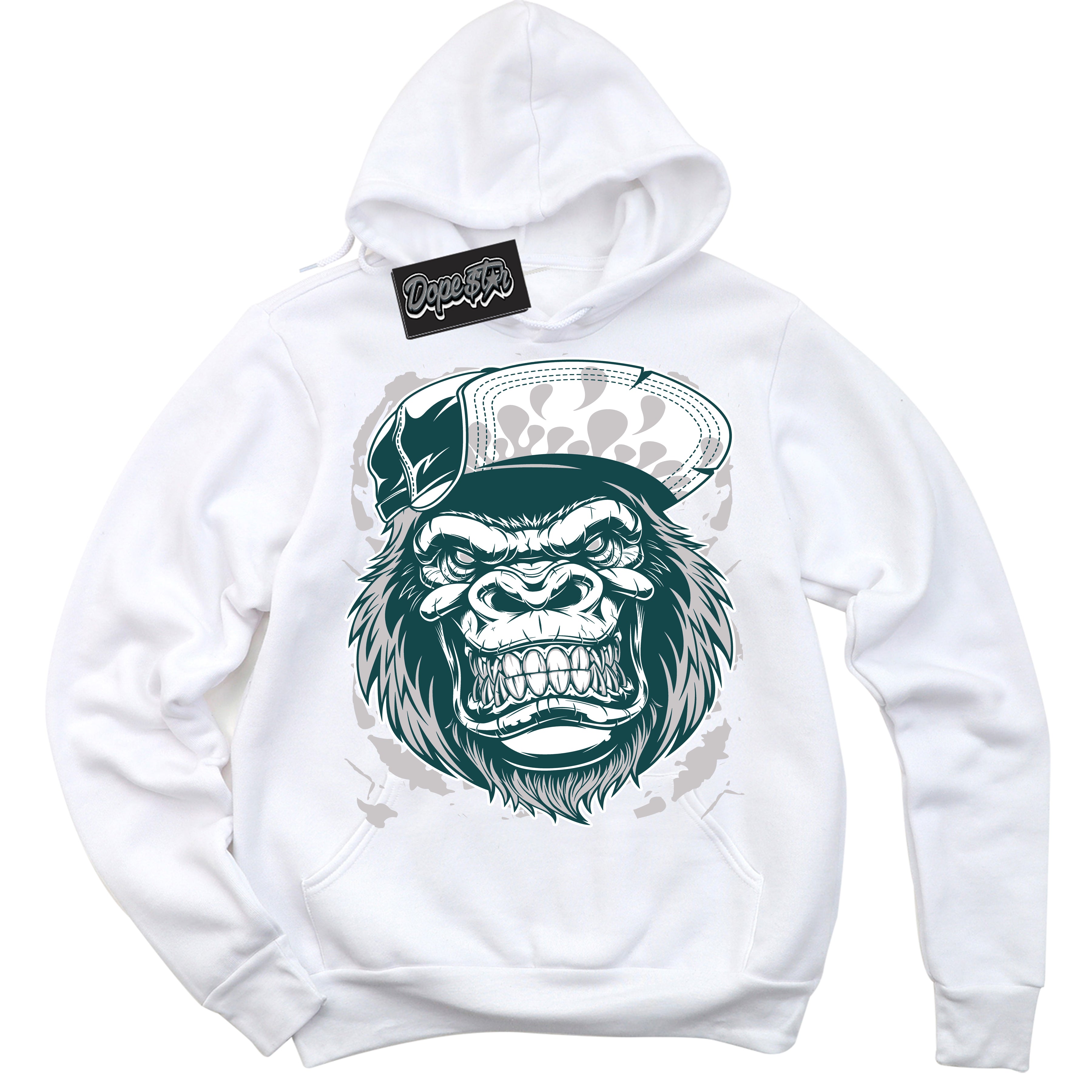 Cool White Hoodie with “Gorilla Beast” design that Perfectly Matches Oxidized Green 1s Jordans.