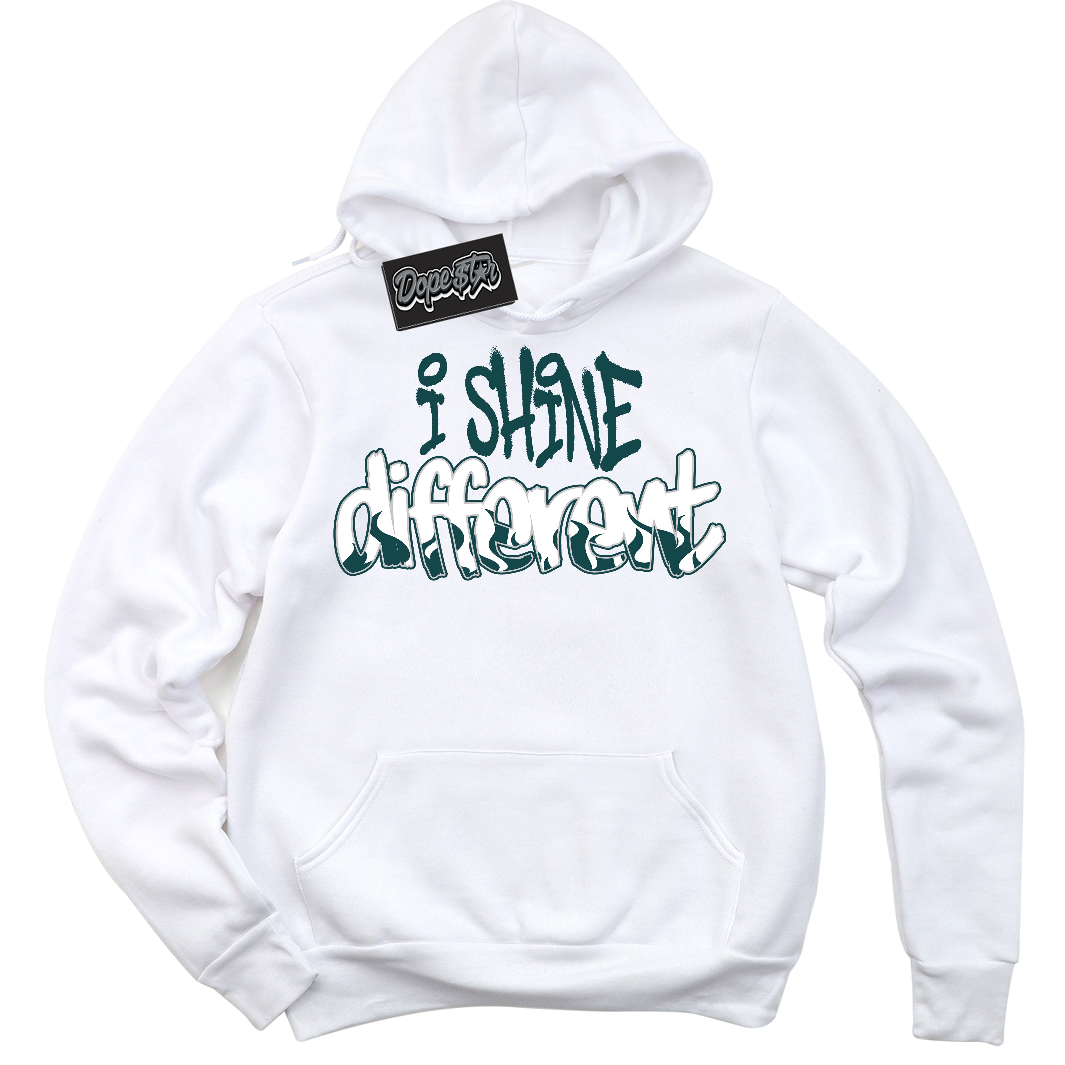 Cool White Hoodie with “I Shine Different” design that Perfectly Matches Oxidized Green 1s Jordans.