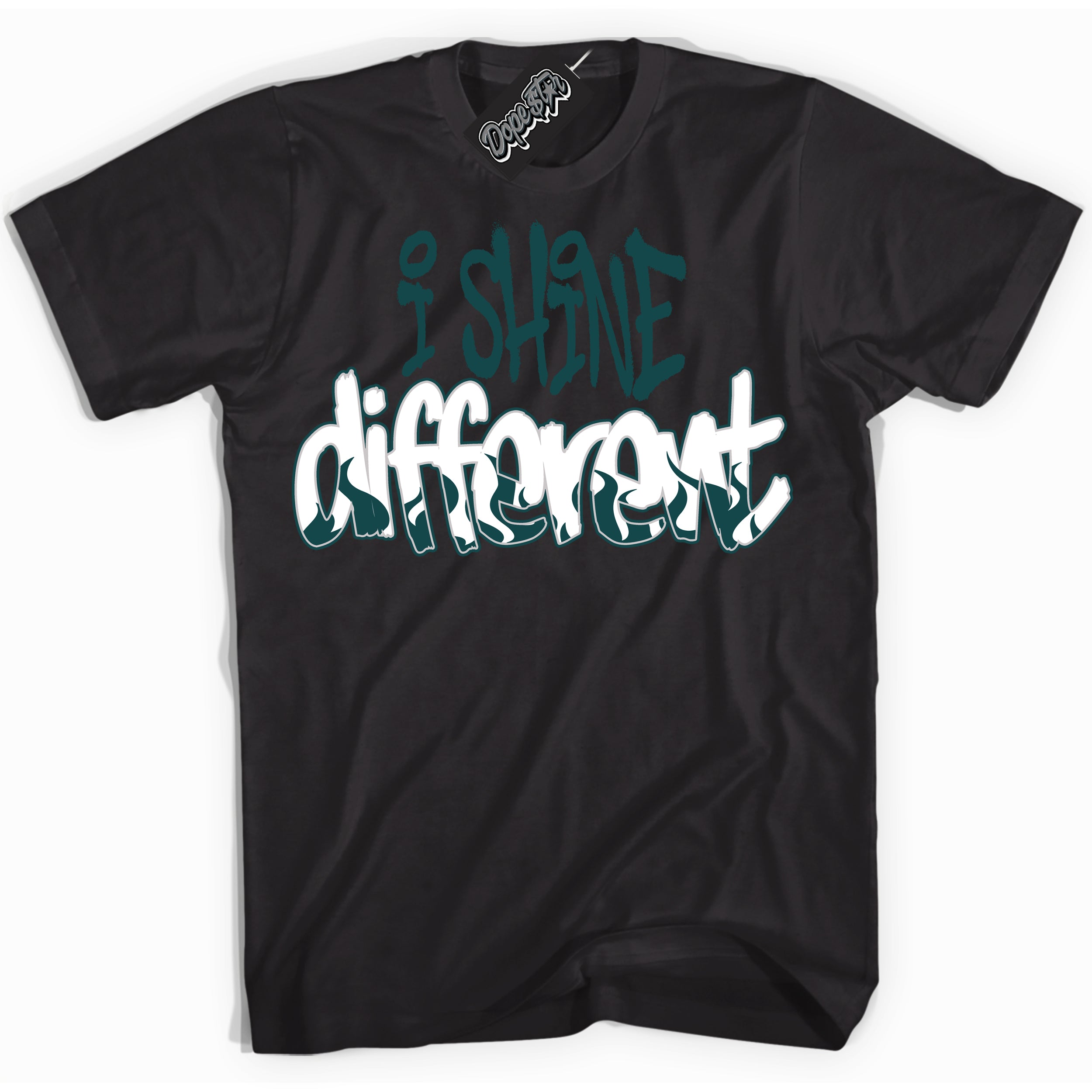 Cool Black Shirt with “I Shine Different” design that perfectly matches the Oxidized Green 1s Jordans.