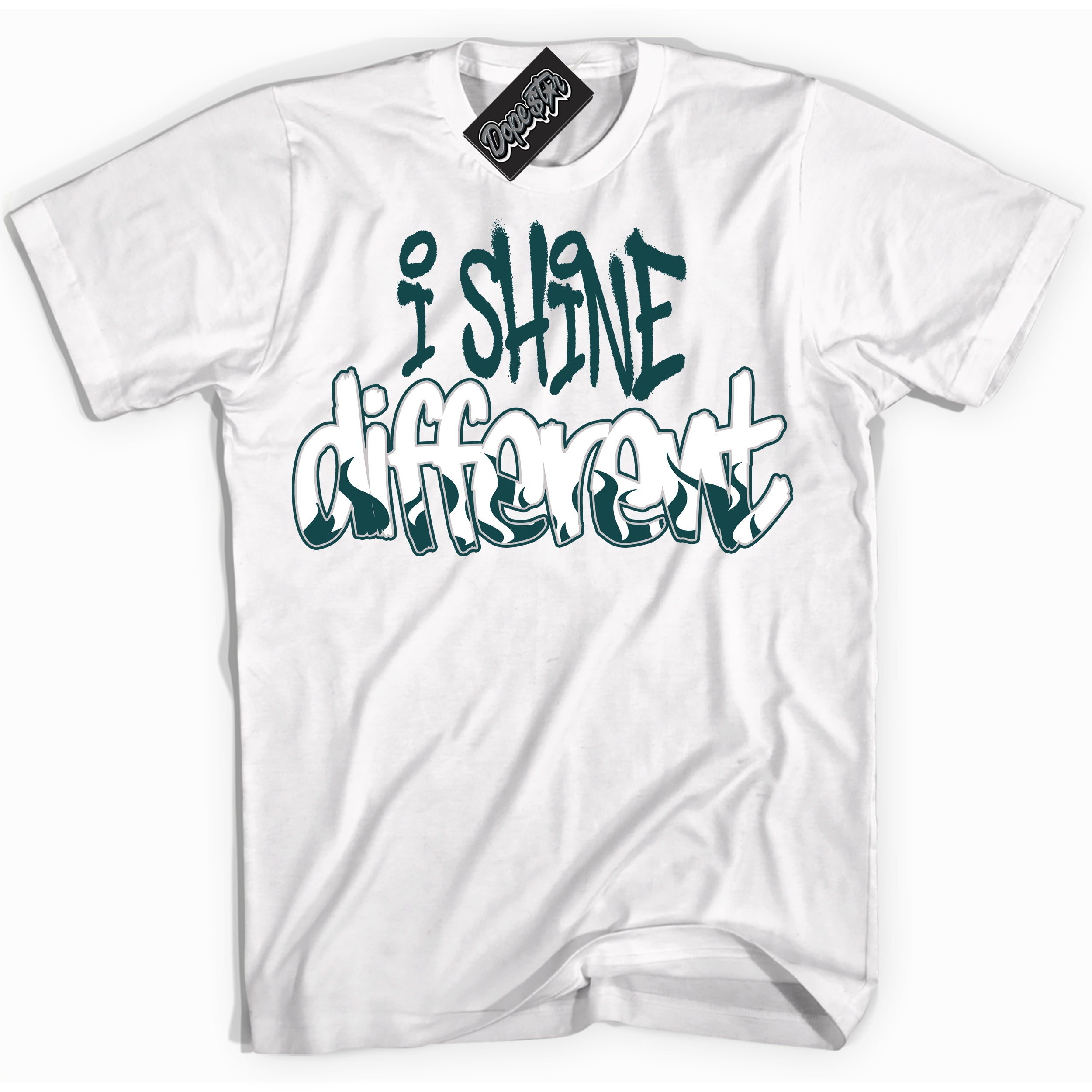 Cool White Shirt with “I Shine Different” design that perfectly matches the Oxidized Green 1s Jordans.