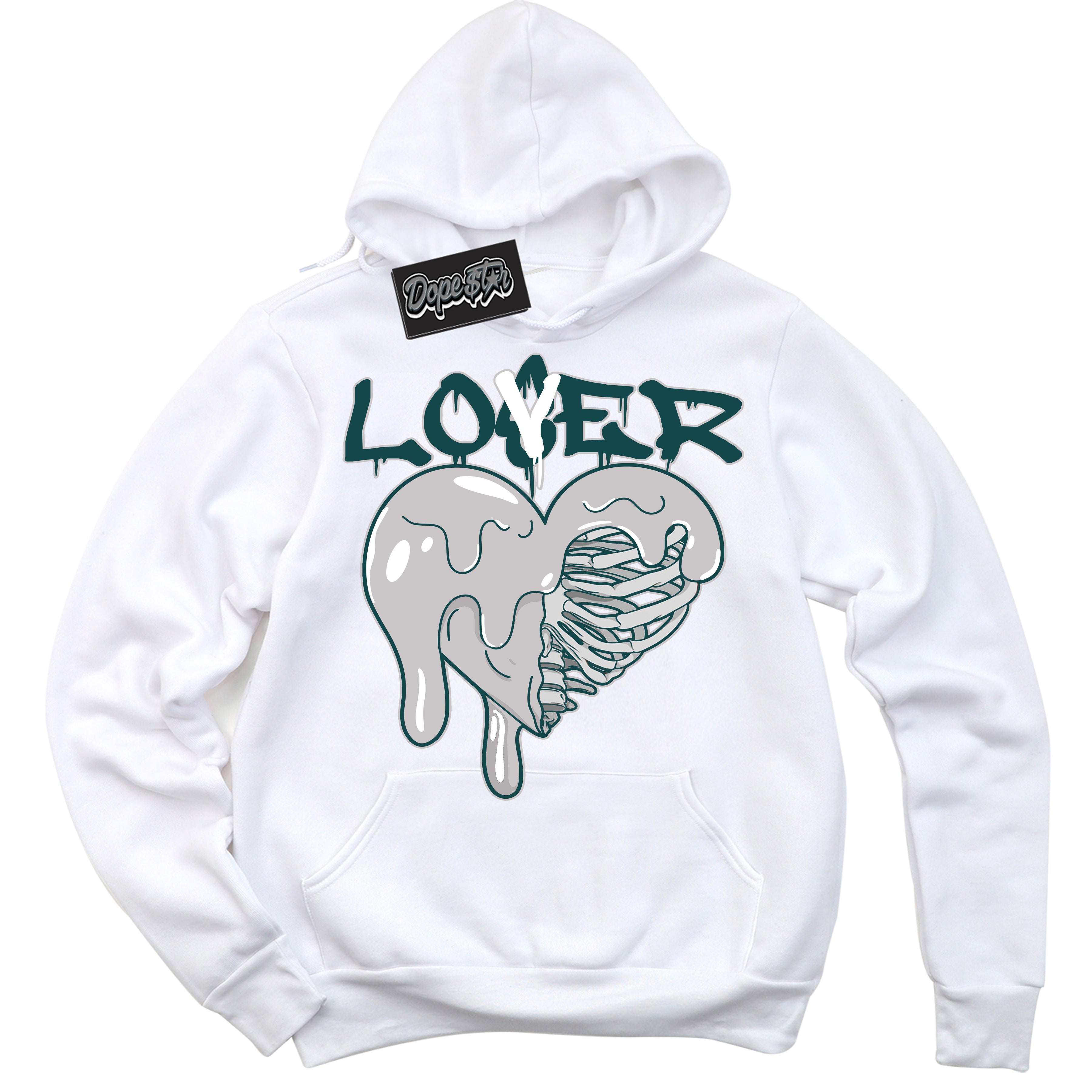 Cool White Hoodie with “Lover Loser” design that Perfectly Matches Oxidized Green 1s Jordans.