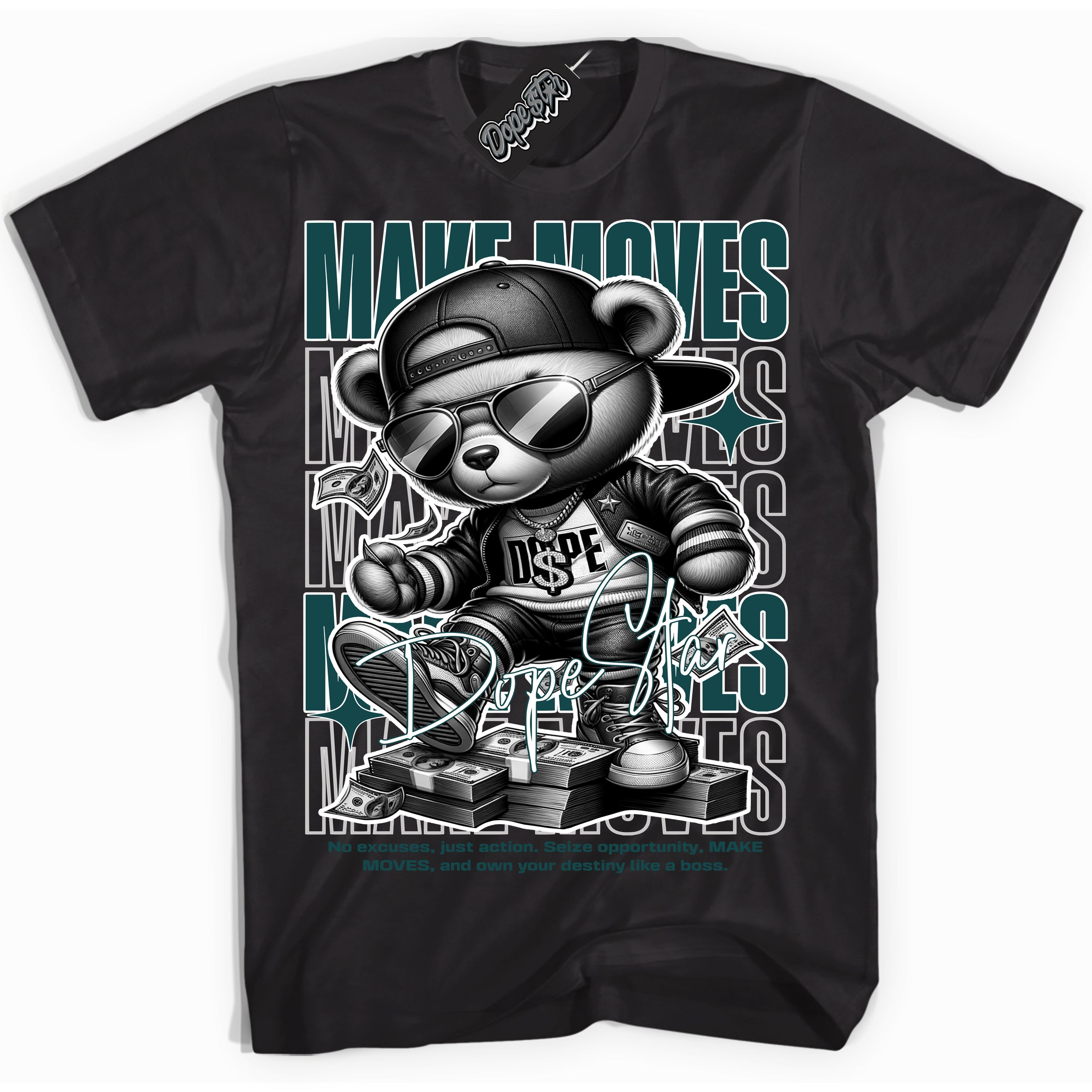 Cool Black Shirt with “Make Moves” design that perfectly matches the Oxidized Green 1s Jordans.