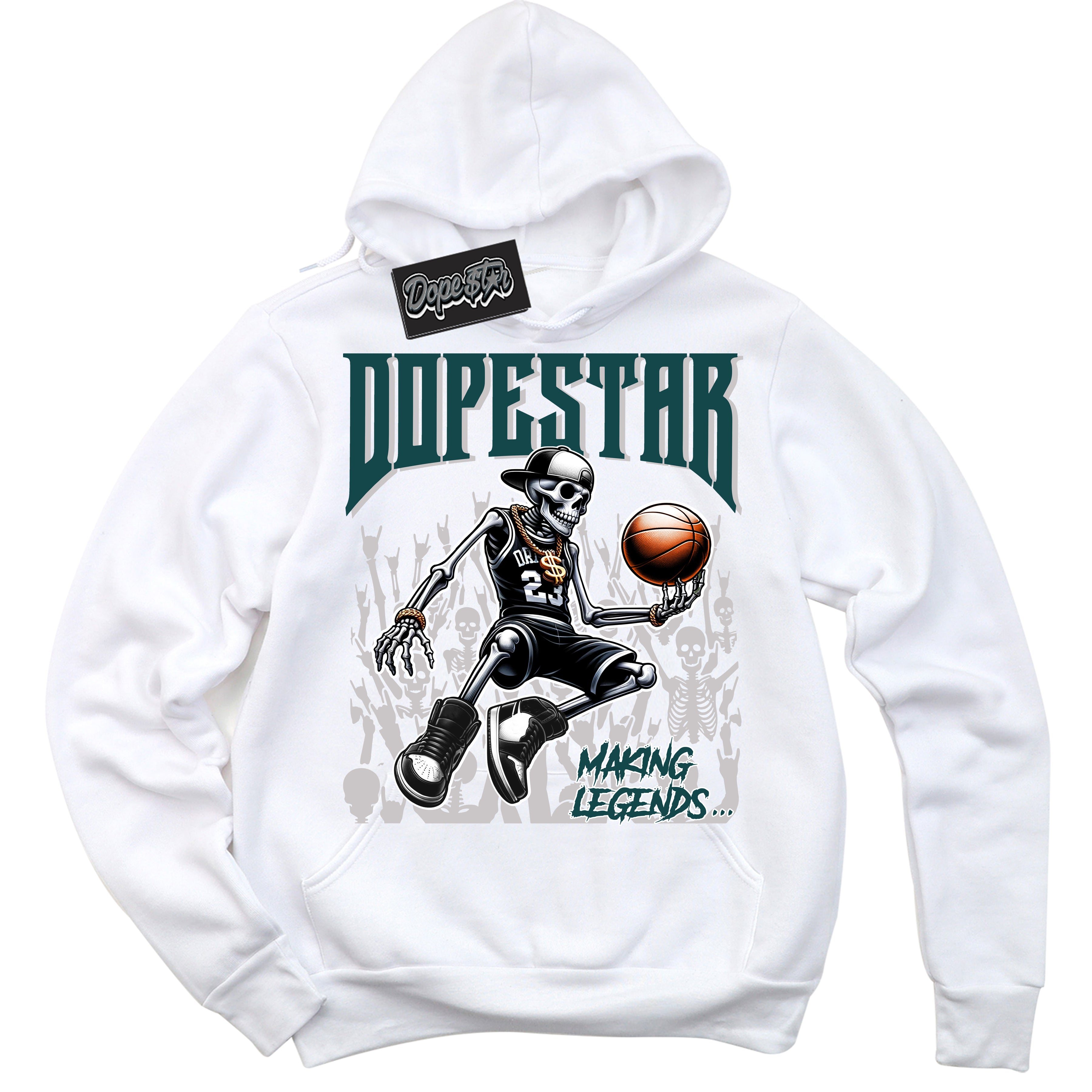 Cool White Hoodie with “Making Legends” design that Perfectly Matches Oxidized Green 1s Jordans.