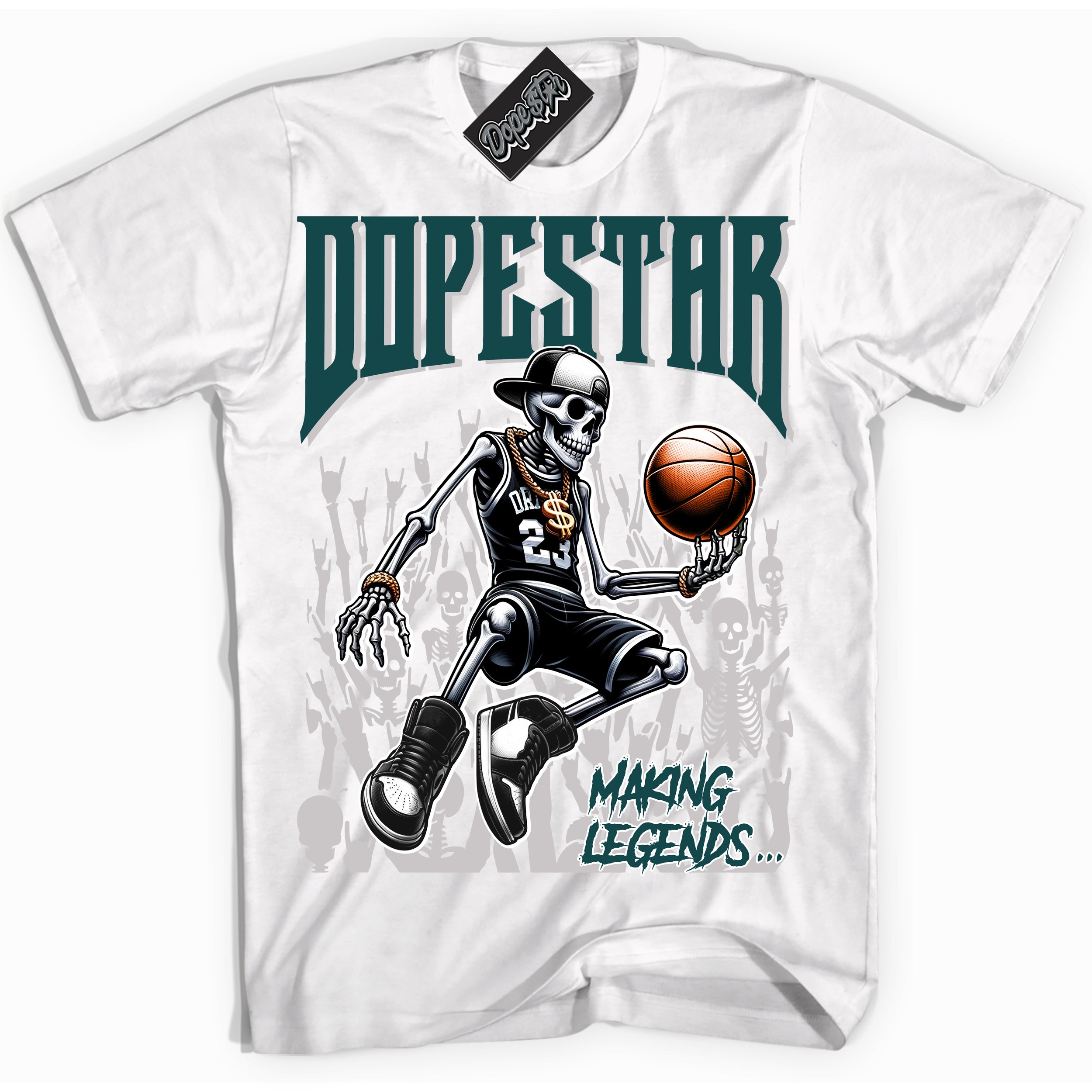 Cool White Shirt with “Making Legends” design that perfectly matches the Oxidized Green 1s Jordans.