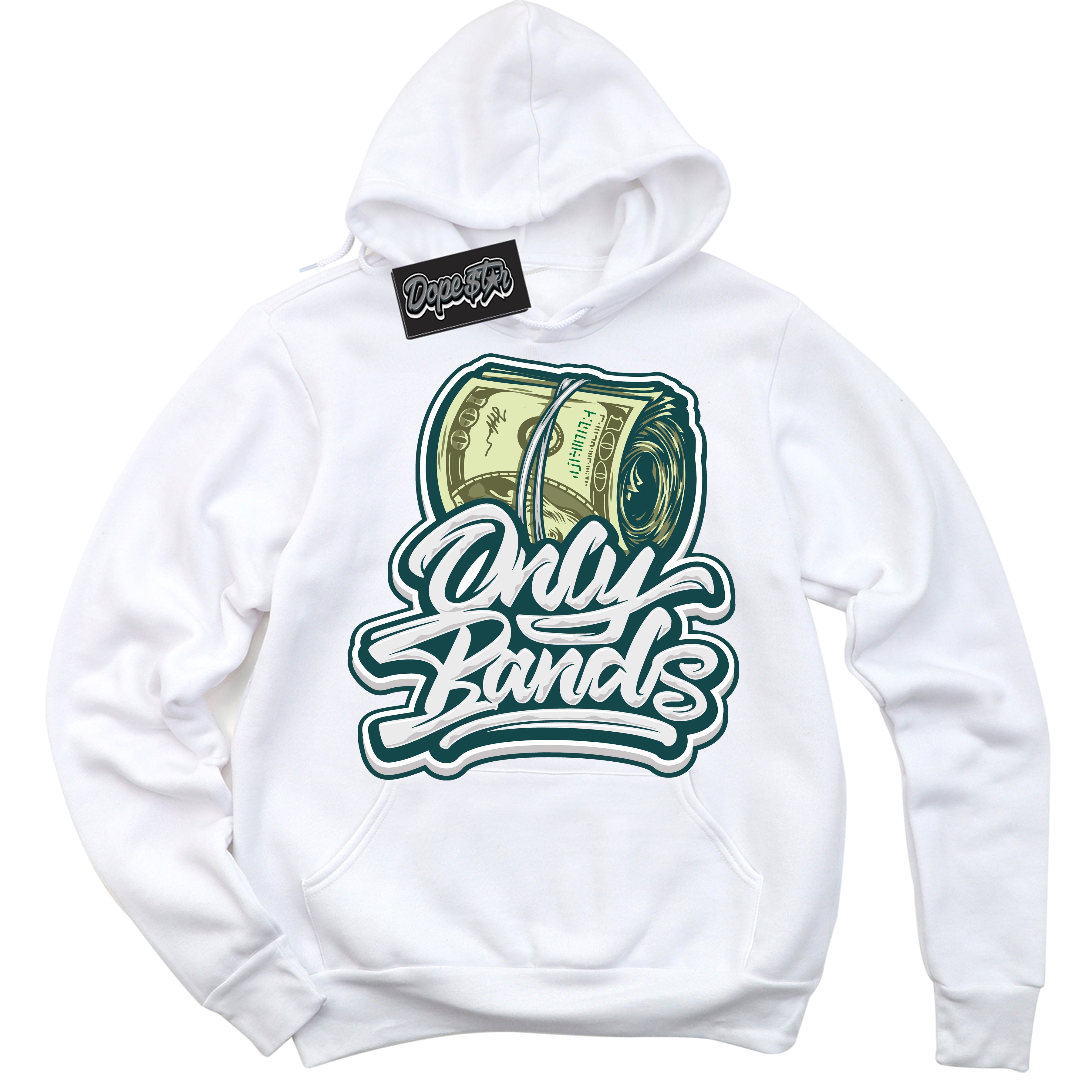 Cool White Hoodie with “Only Bands” design that Perfectly Matches Oxidized Green 1s Jordans.