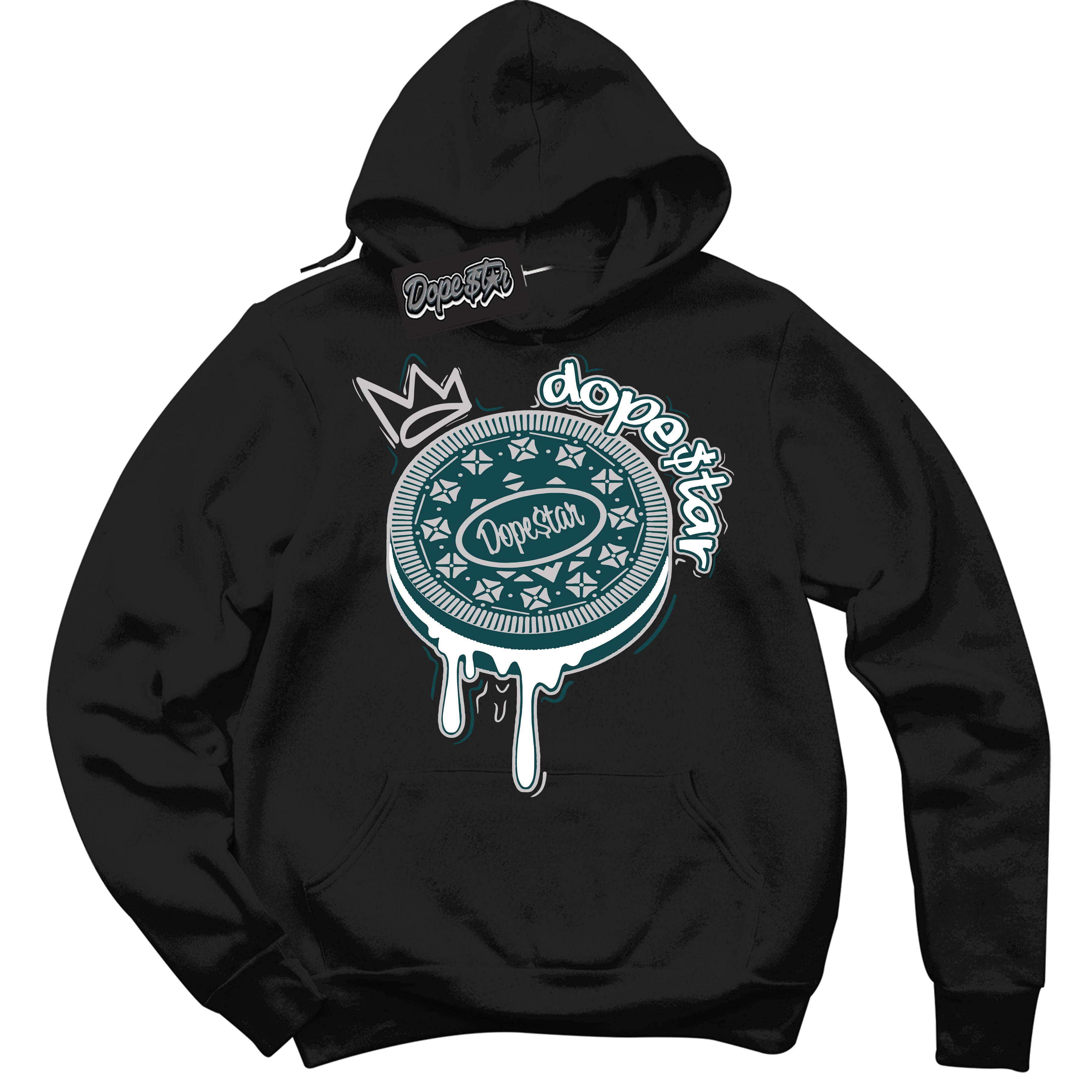 Cool Black Hoodie with “Oreo DS” design that Perfectly Matches Oxidized Green 1s Jordans.