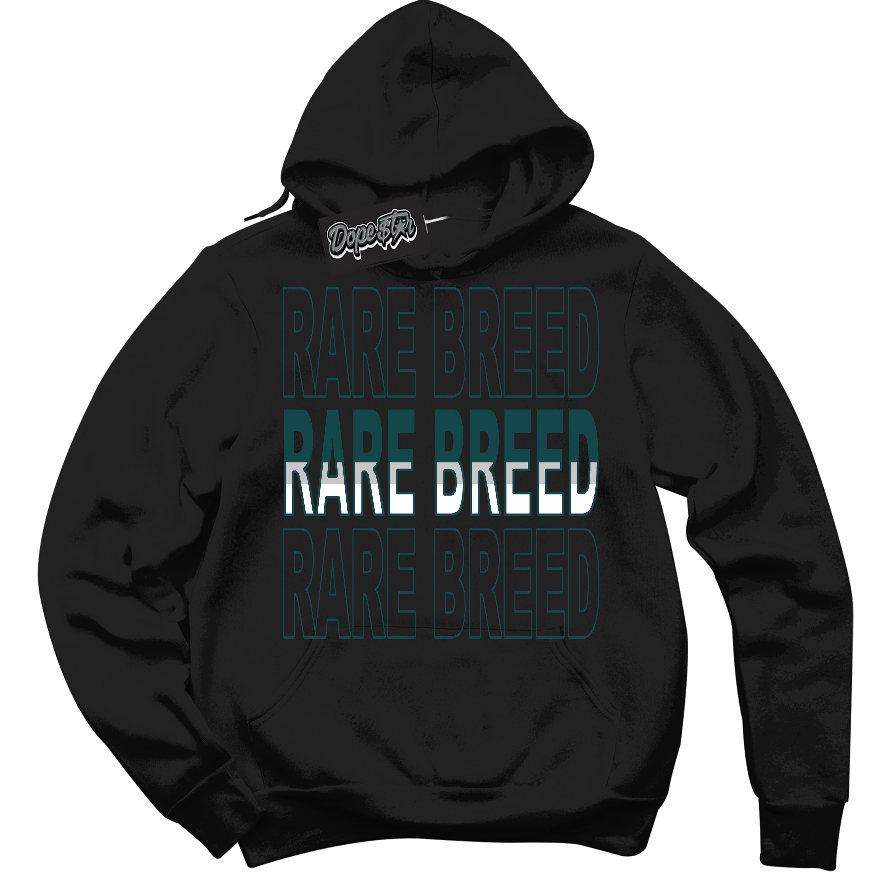 Cool Black Hoodie with “Rare Breed” design that Perfectly Matches Oxidized Green 1s Jordans.