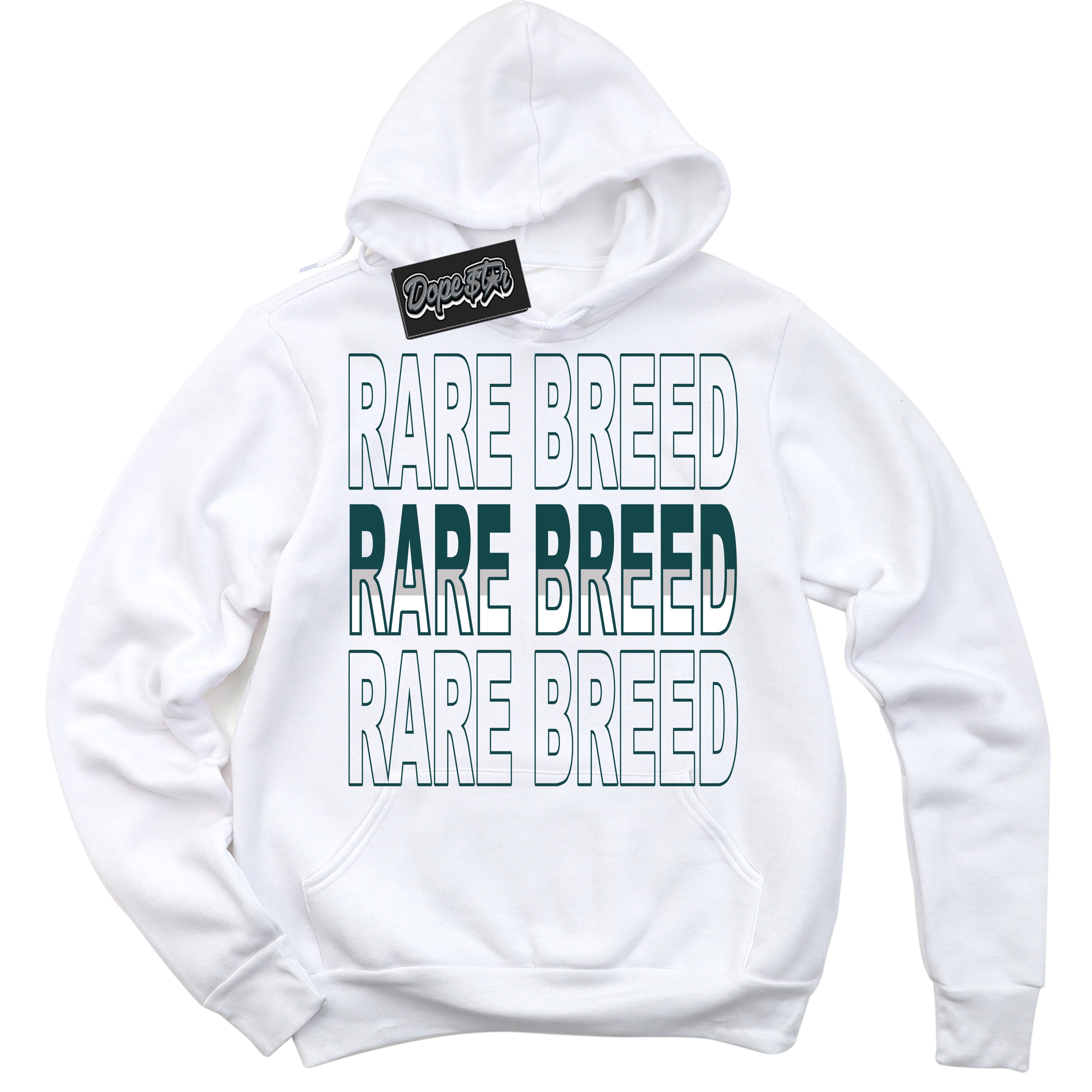 Cool White Hoodie with “Rare Breed” design that Perfectly Matches Oxidized Green 1s Jordans.