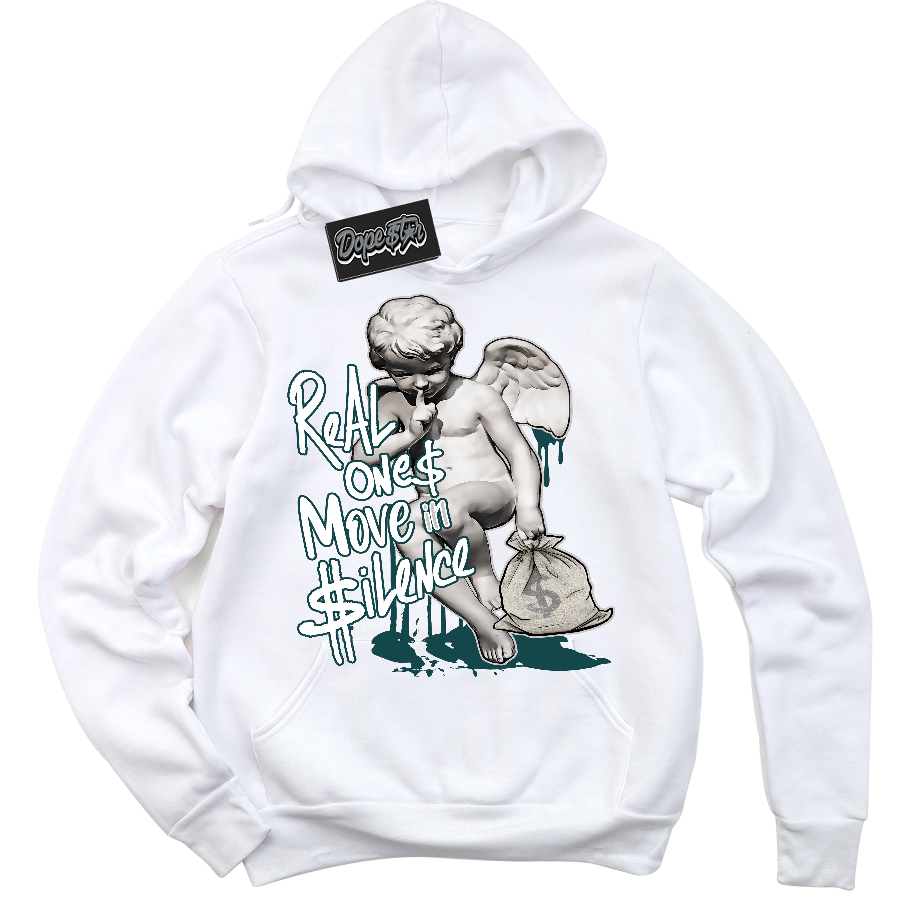 Cool White Hoodie with “Real Ones Cherub” design that Perfectly Matches Oxidized Green 1s Jordans.