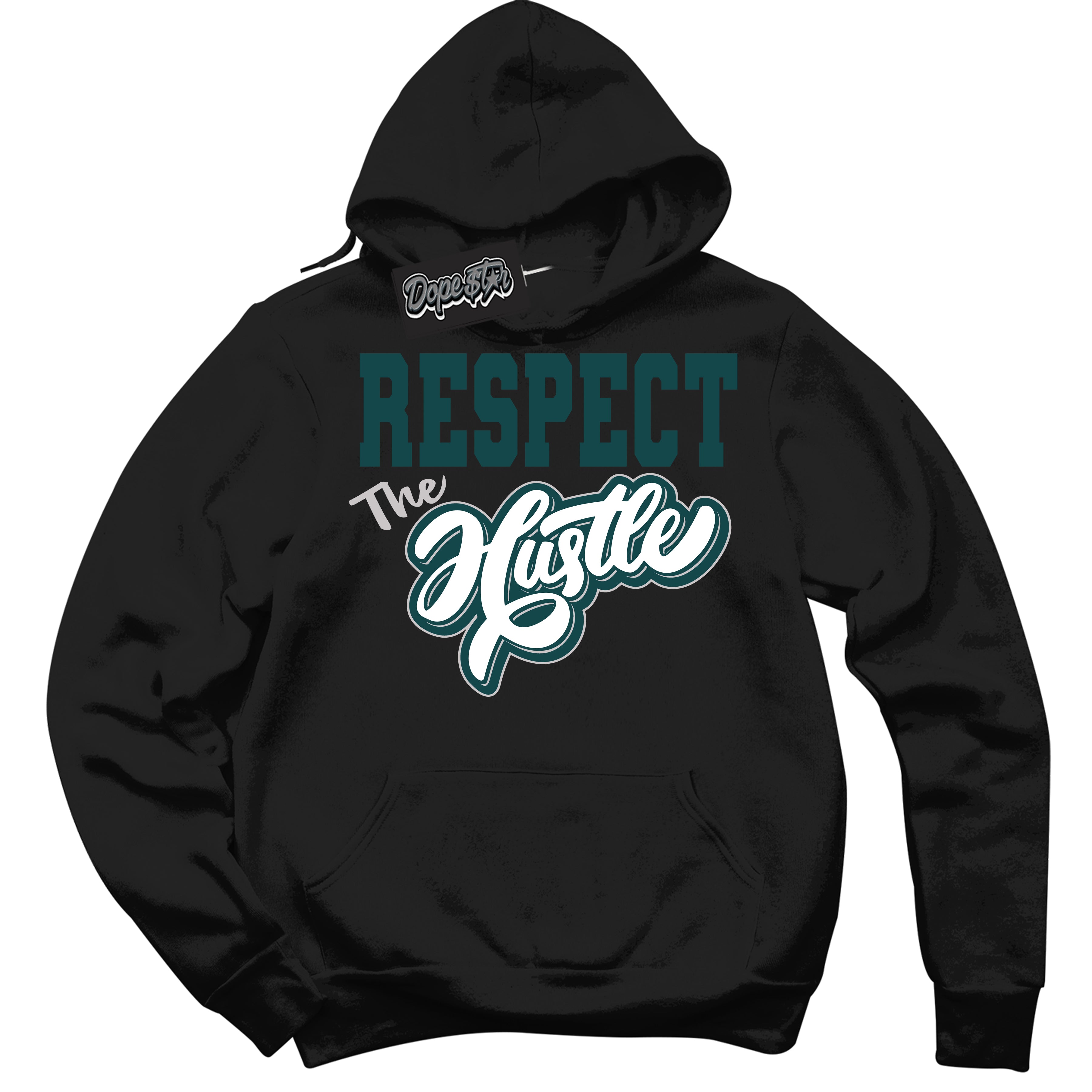 Cool Black Hoodie with “Respect The Hustle” design that Perfectly Matches Oxidized Green 1s Jordans.