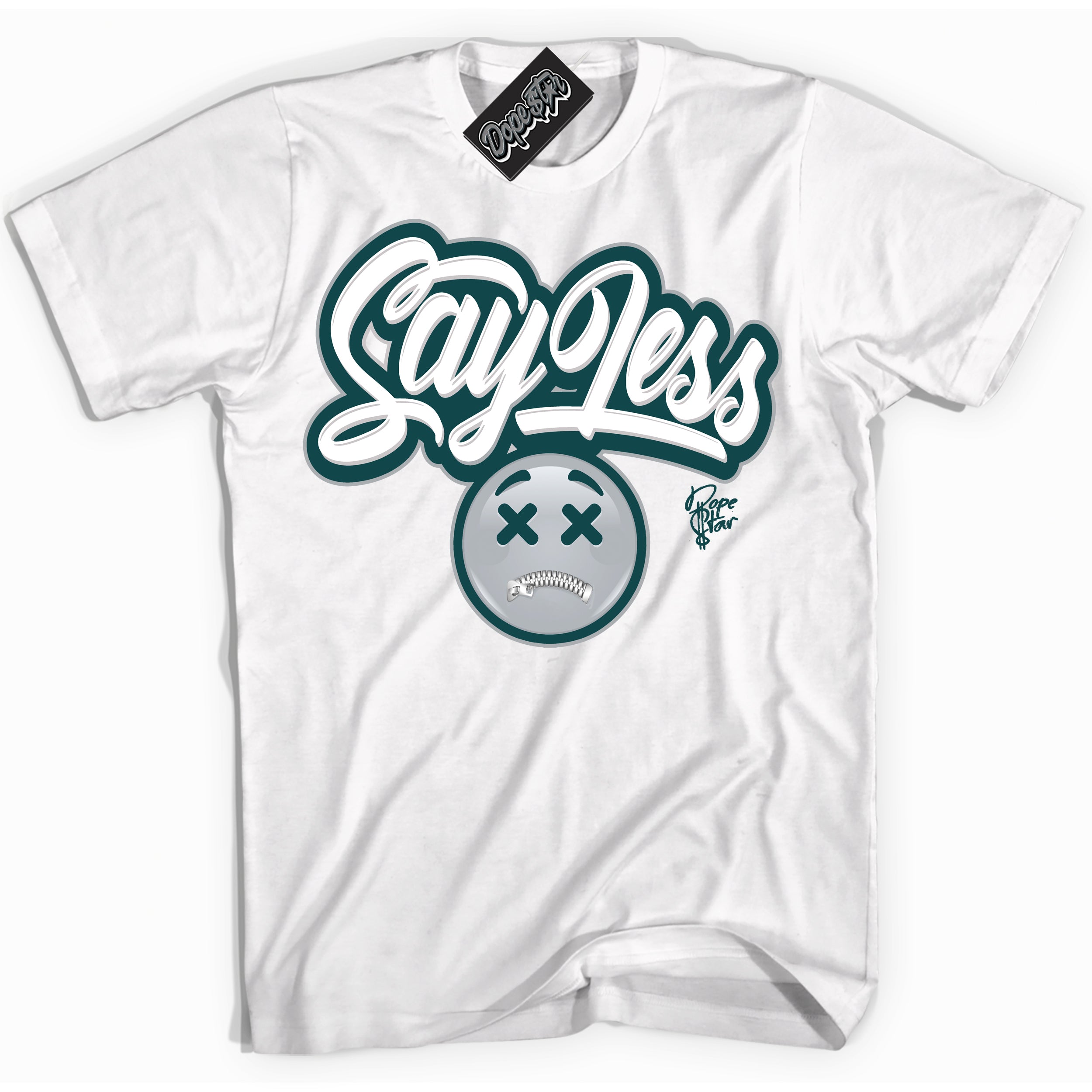 Cool White Shirt with “Say Less” design that perfectly matches the Oxidized Green 1s Jordans.