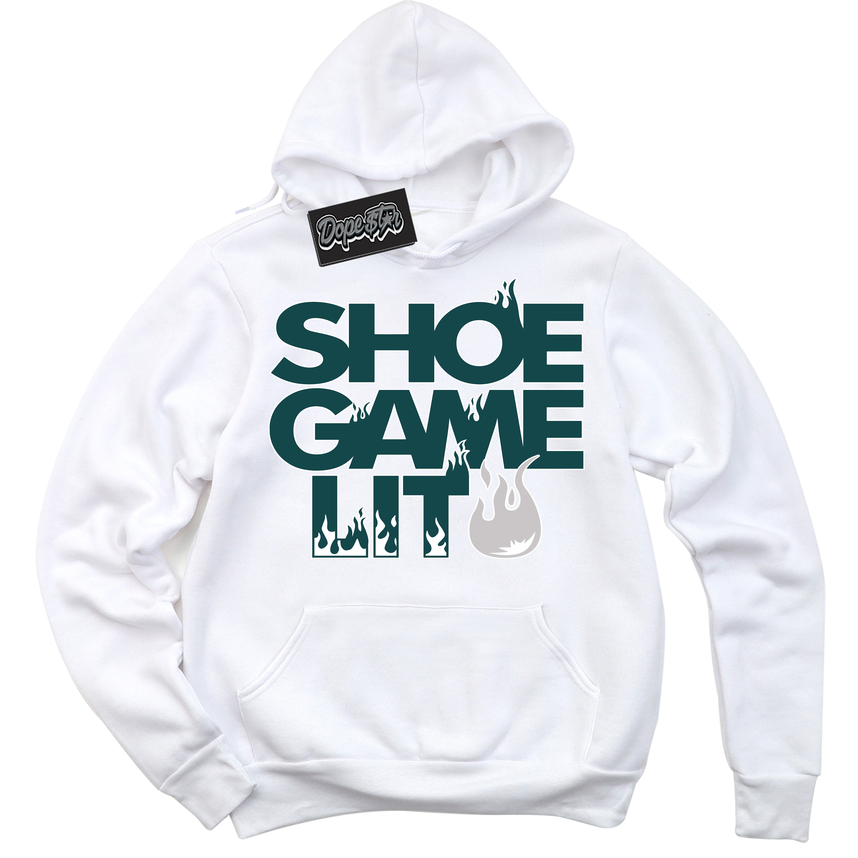 Cool White Hoodie with “Shoe Game Lit” design that Perfectly Matches Oxidized Green 1s Jordans.