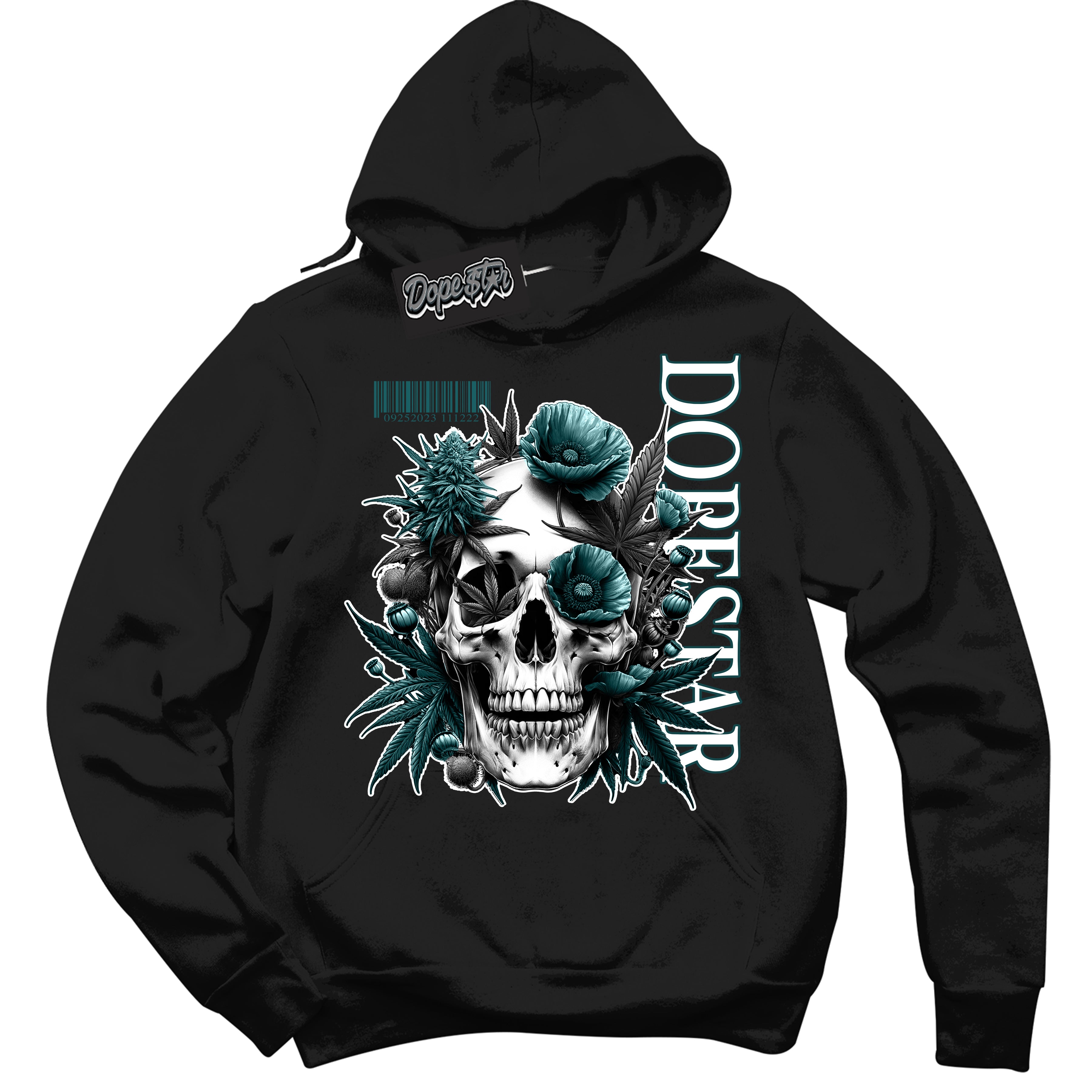 Cool Black Hoodie with “Skull Poppies” design that Perfectly Matches Oxidized Green 1s Jordans.