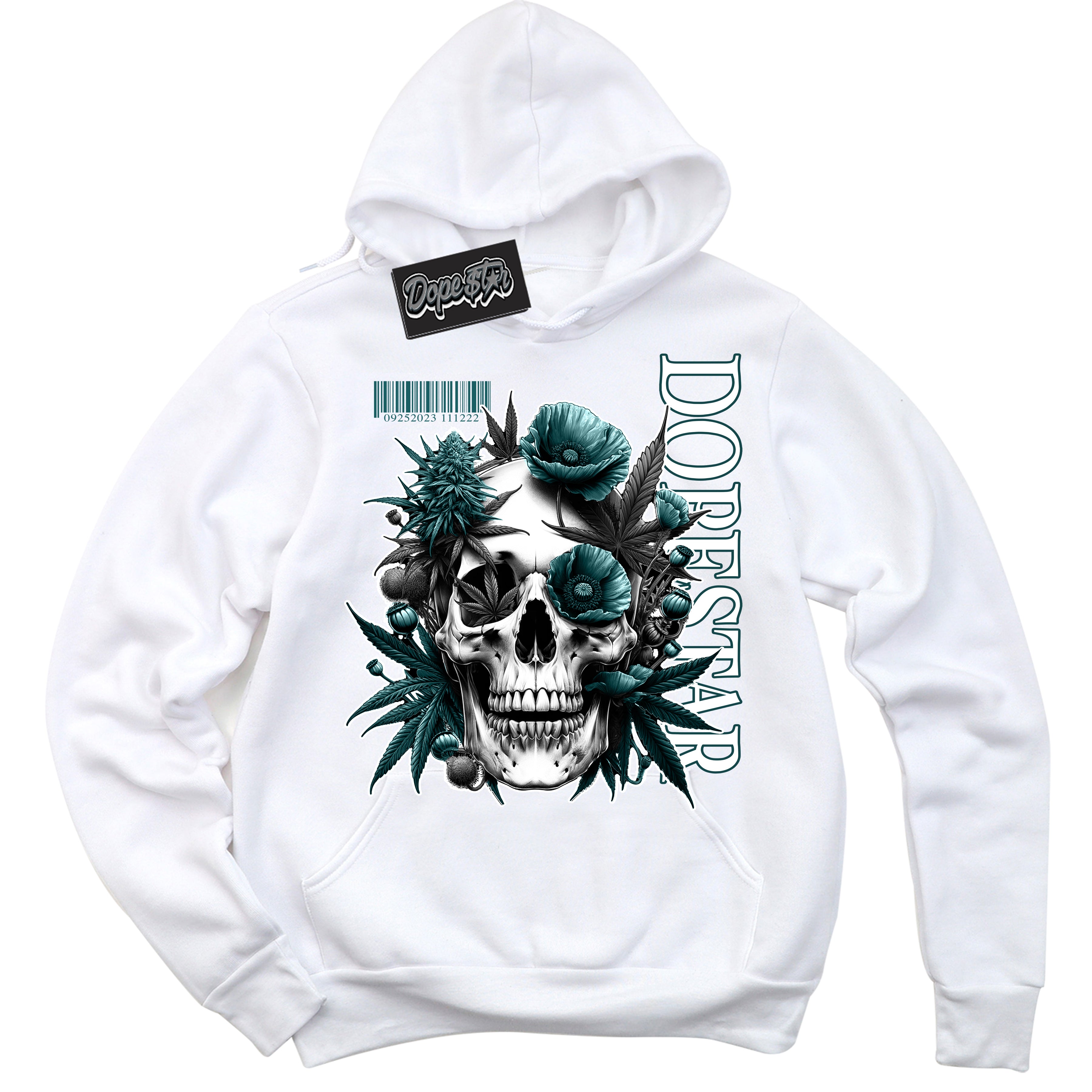 Cool White Hoodie with “Skull Poppies” design that Perfectly Matches Oxidized Green 1s Jordans.