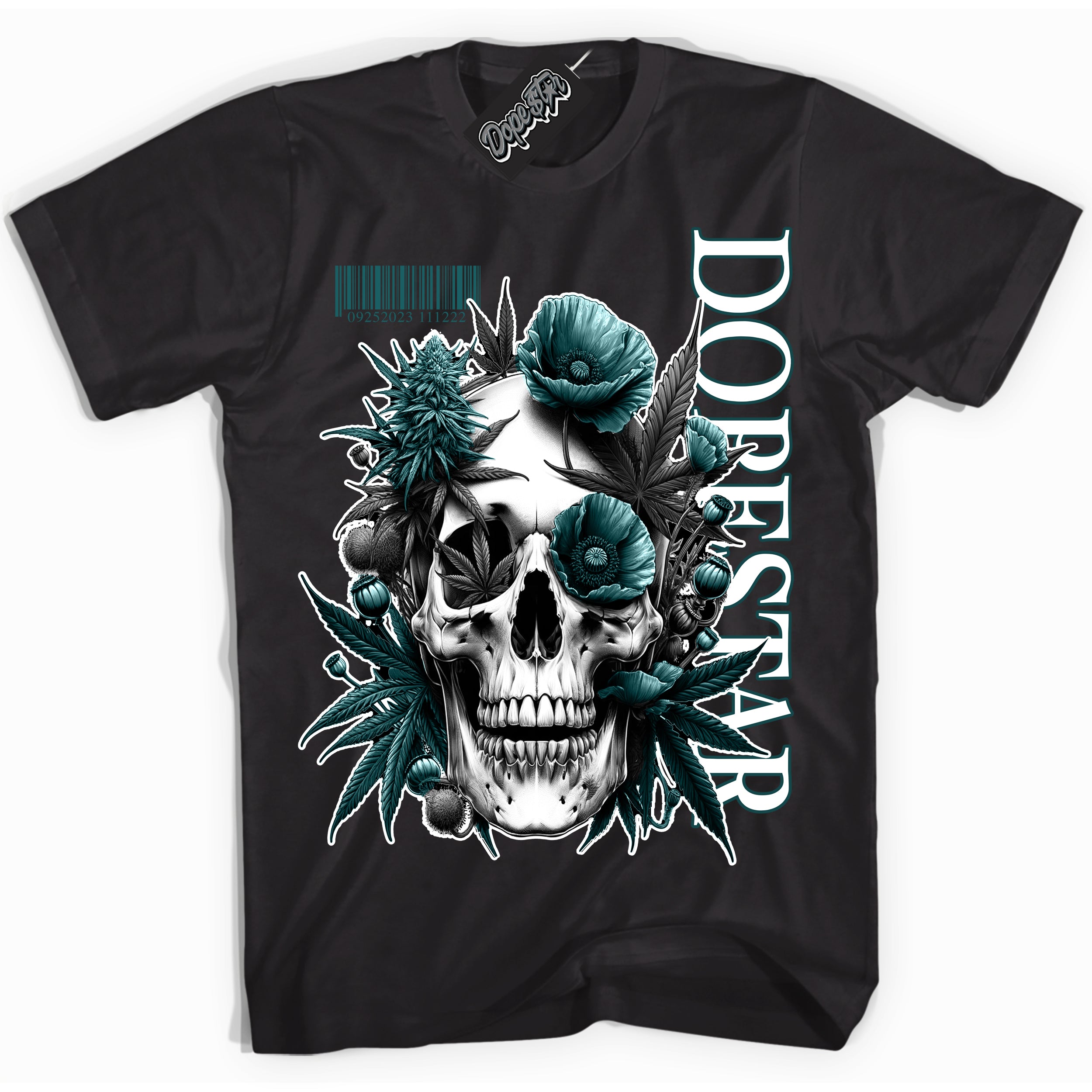 Cool Black Shirt with “Skull Poppies” design that perfectly matches the Oxidized Green 1s Jordans.