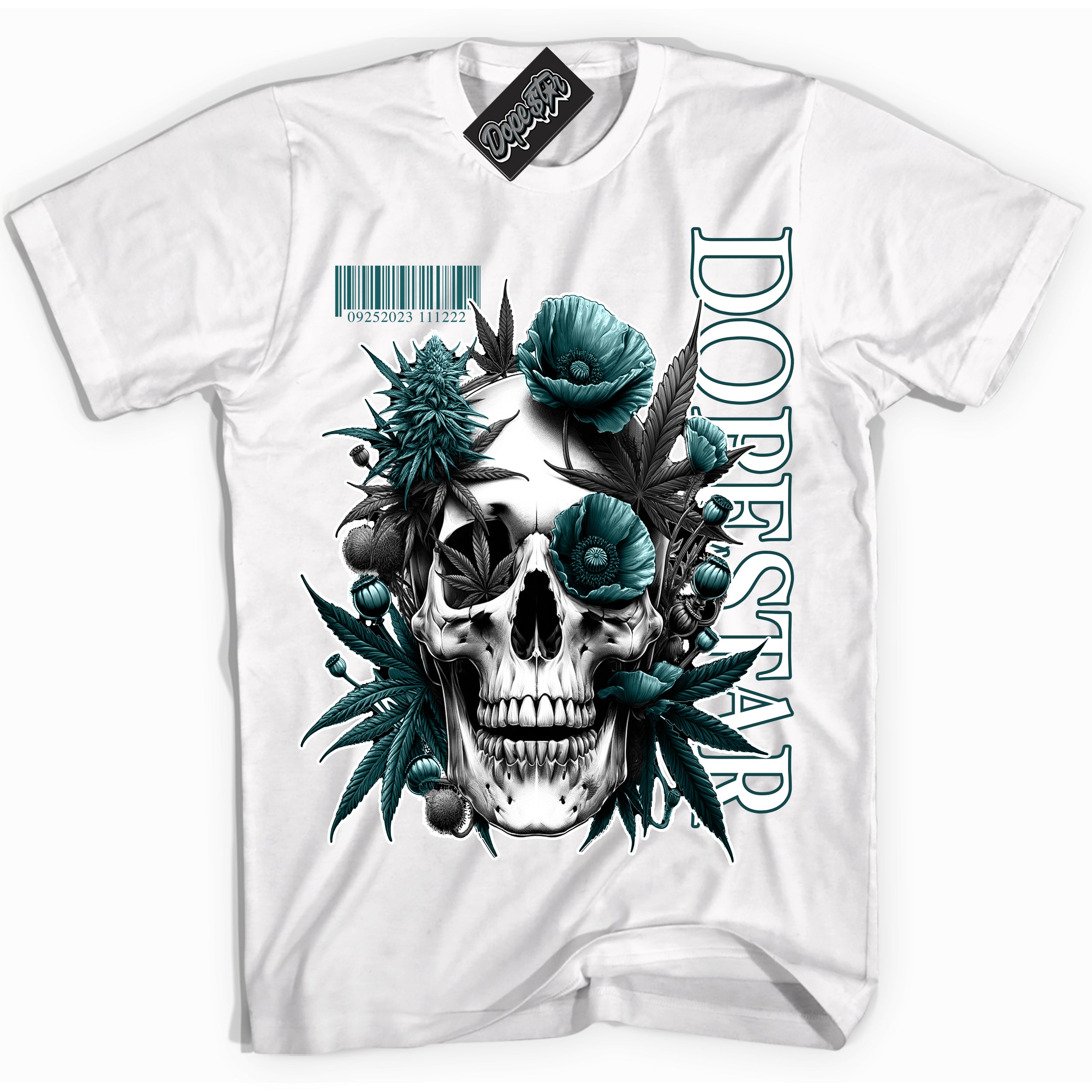 Cool White Shirt with “Skull Poppies” design that perfectly matches the Oxidized Green 1s Jordans.